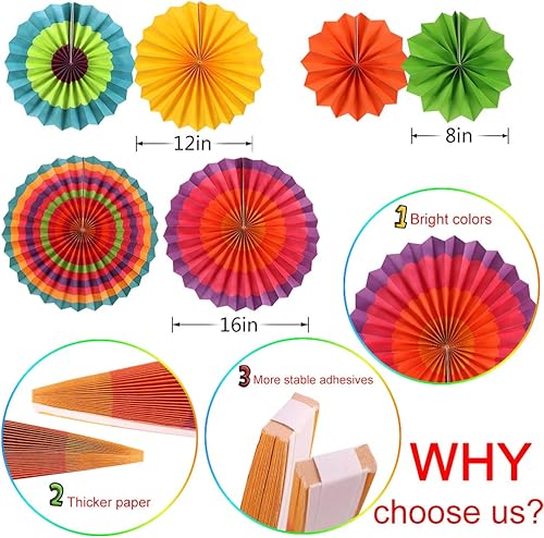 Miniatura 3 de Decoraciones de fiesta mexicana suministros de fiesta de fiesta abanicos de papel colgantes pompones flores remolinos guirnaldas cadena de lunares y