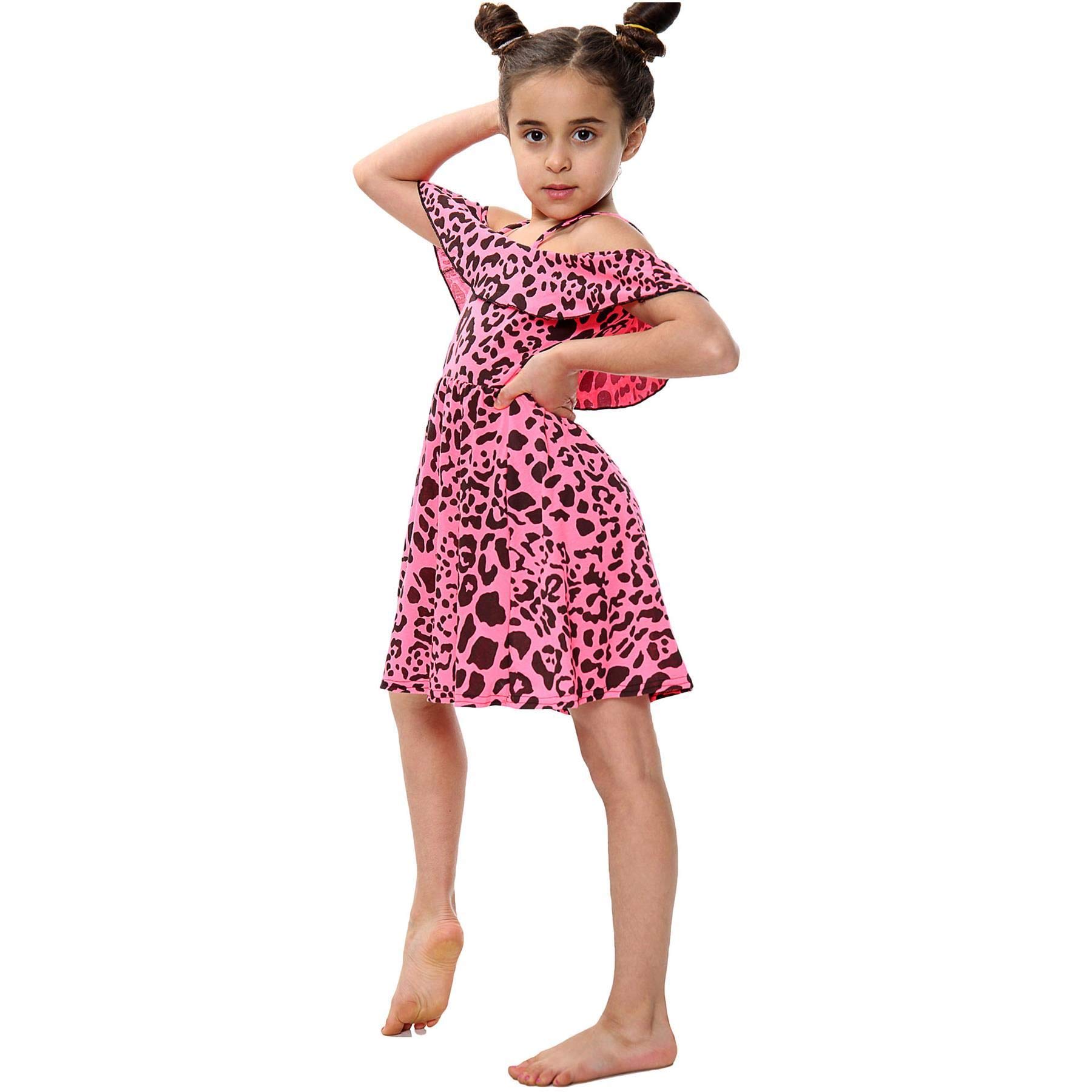 A2z 4 Kids Girls Leopard Neon Pink Off Shoulder Skater Outfit Stylish And Trendy Party Wear - Leopard 260 Off Shoulder N.pink._13