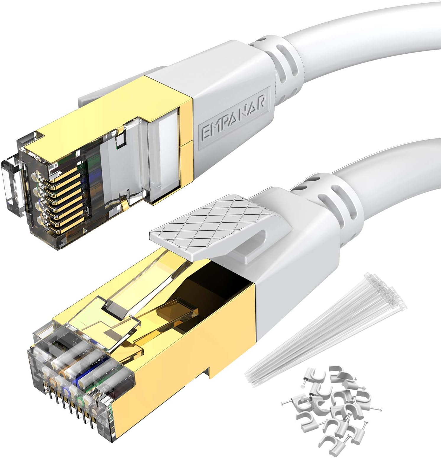 Cat 8 Ethernet Cable 30M White Empanar High Speed 40Gbps 2000Mhz Ethernet Cord 24AWG RJ45 Internet Network Cable