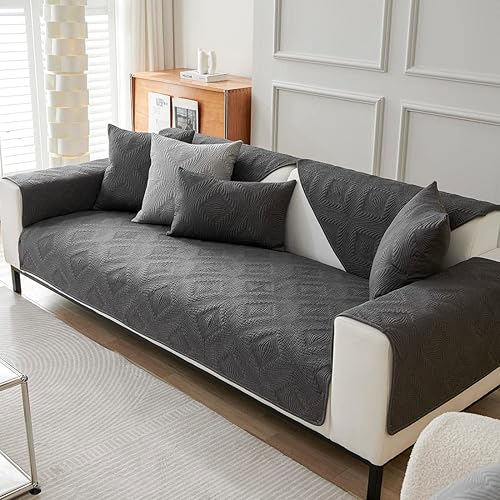 Miniatura 3 de vctops Funda de sofá de algodón sólido para 2 o 3 cojines, antideslizante, geométrica, acolchada, para perros, gatos y mascotas, para sofá biplaza,