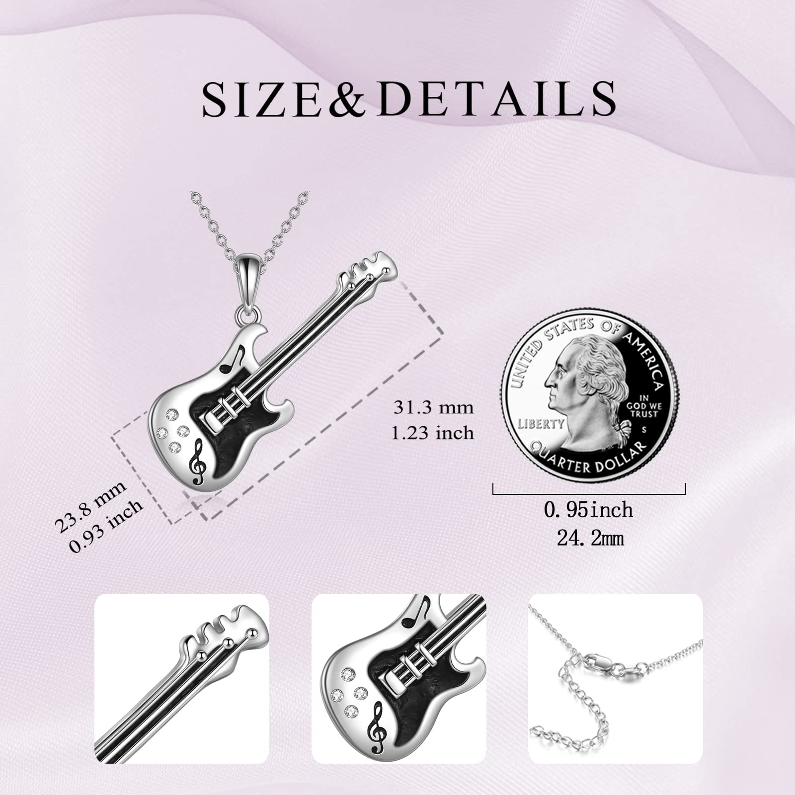 YFN Collar guitarra/urna plata de ley colgante música joyas regalo para hombre mujer