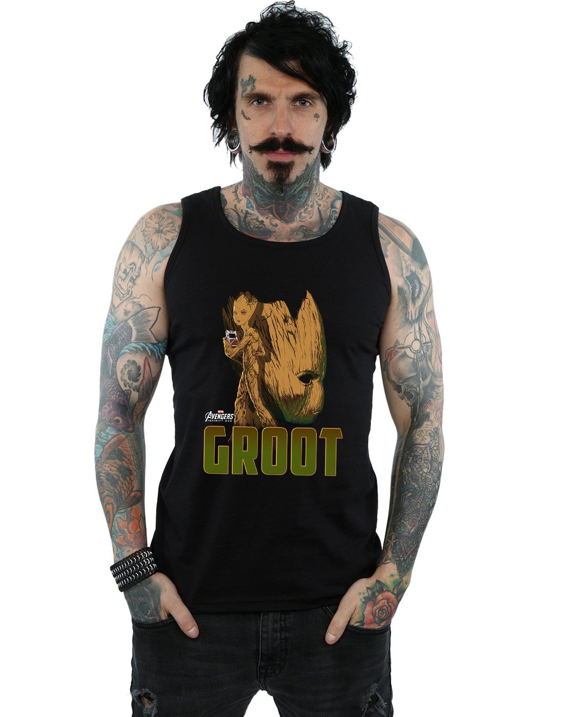 Absolute Cult Men's Black Marvel Avengers Infinity War Groot Character Vest XX-Large