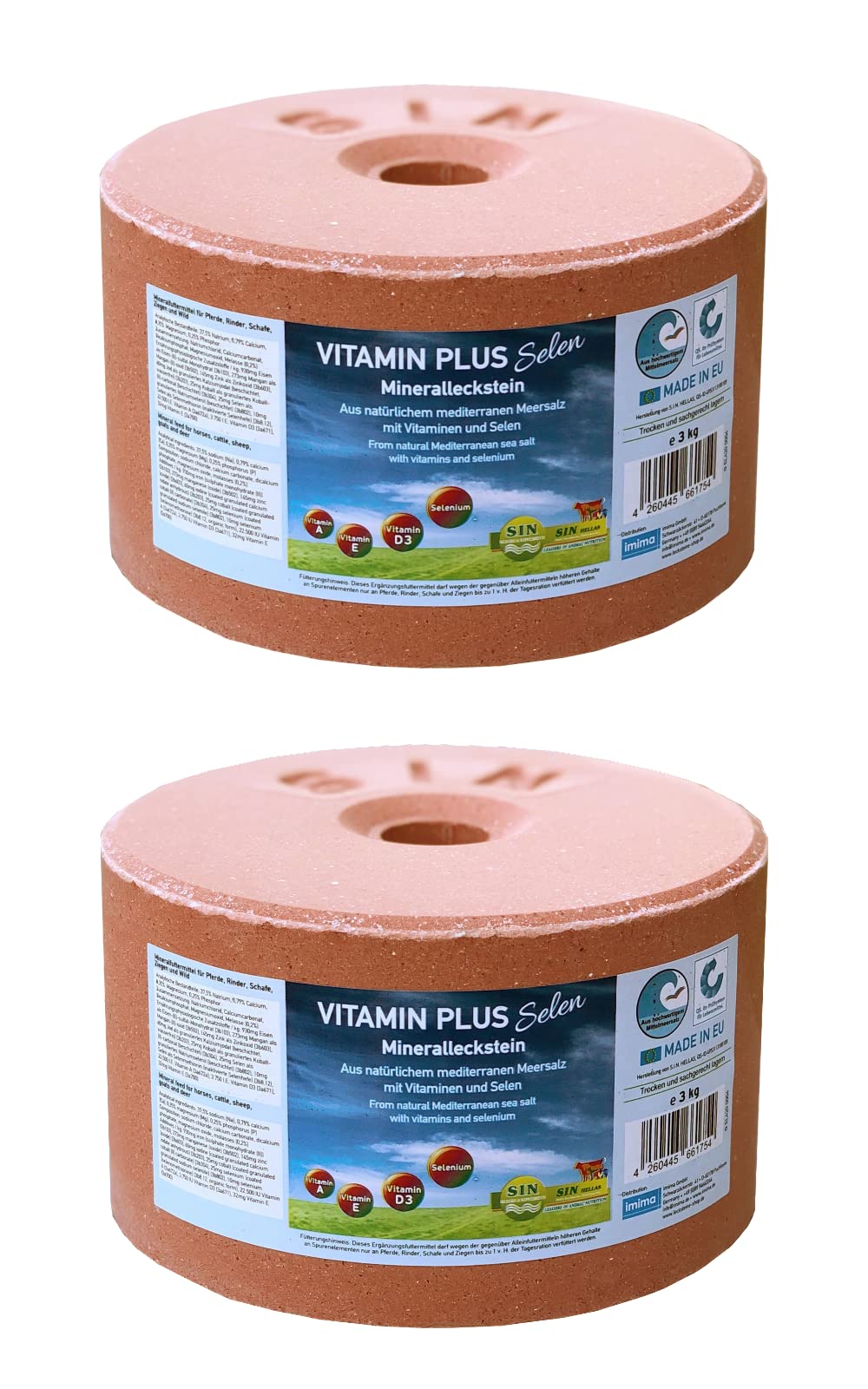 Mineral Lick Horse VITAMIN PLUS Selenium Salt Lick Set 2 x 3kg - Pietre per leccare il sale per cavalli, pecore, capre, selvaggina e bovini - Pietra minerale per leccare il sale