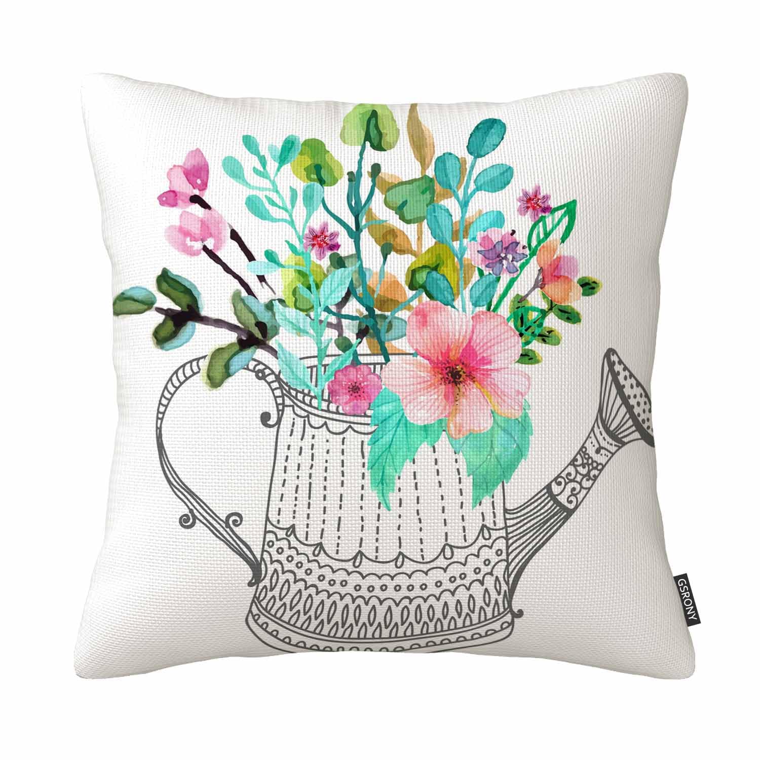 Gsrony Purple Flower Throw Pillow Covers Watercolor Flower Floral Basket Cushion Pillow Case Home Decor Pillowcase 18X18 Inches