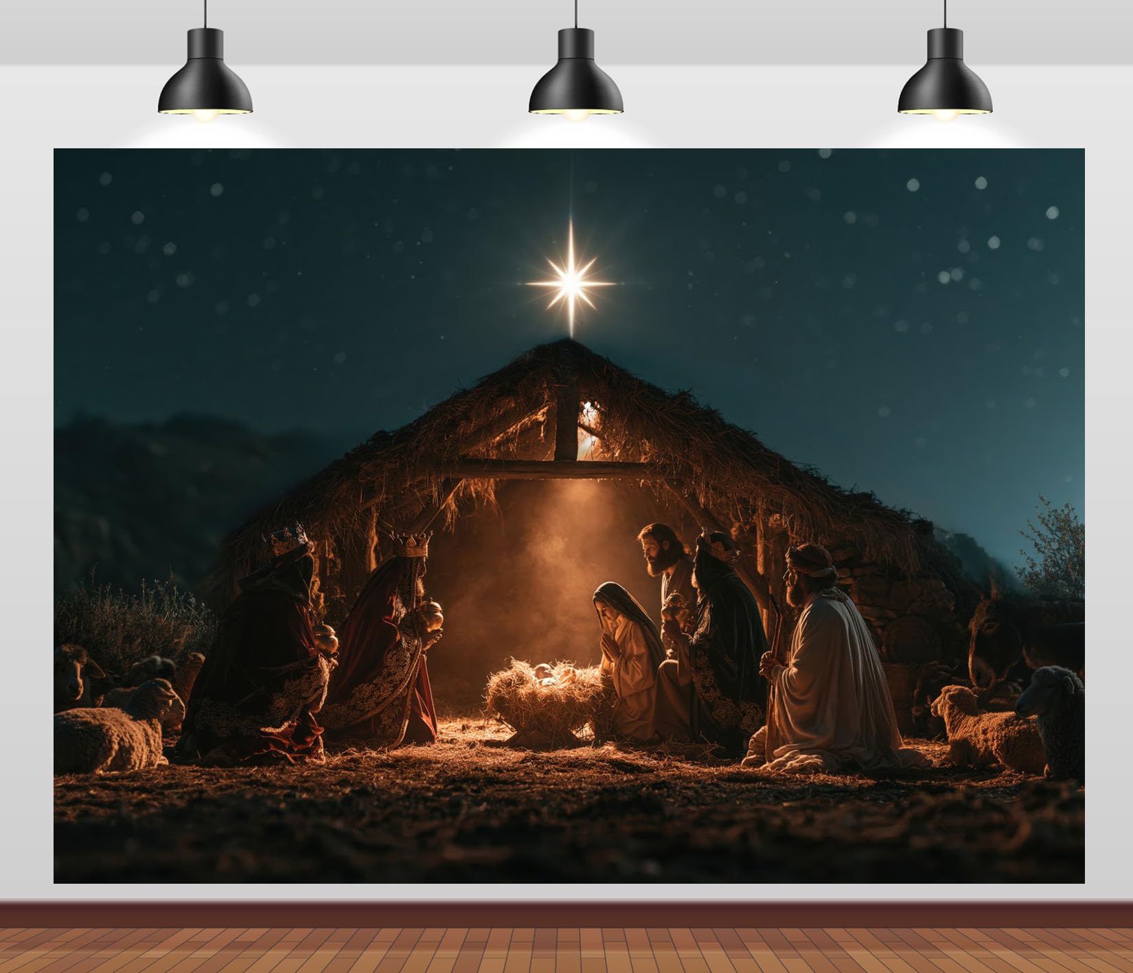 BELECO 3x2.5m Sfondo in tessuto notte stella di Betlemme Natività