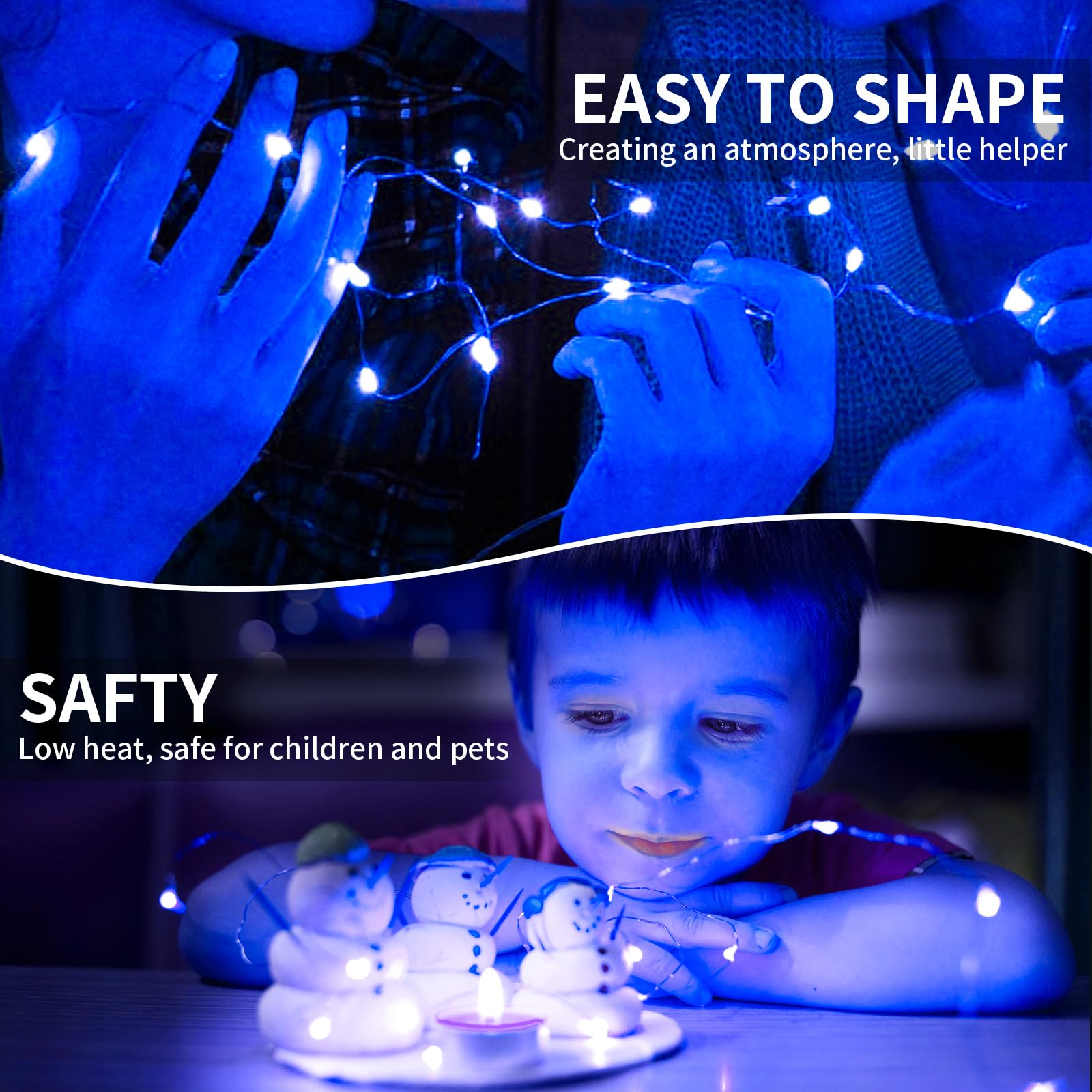 Confezione da 24 luci a batteria, 20 luci LED scintillanti da 2,1 m, 3 modalità, impermeabili, mini filo argentato per Natale, matrimoni, barattoli, centrotavola (24, blu)