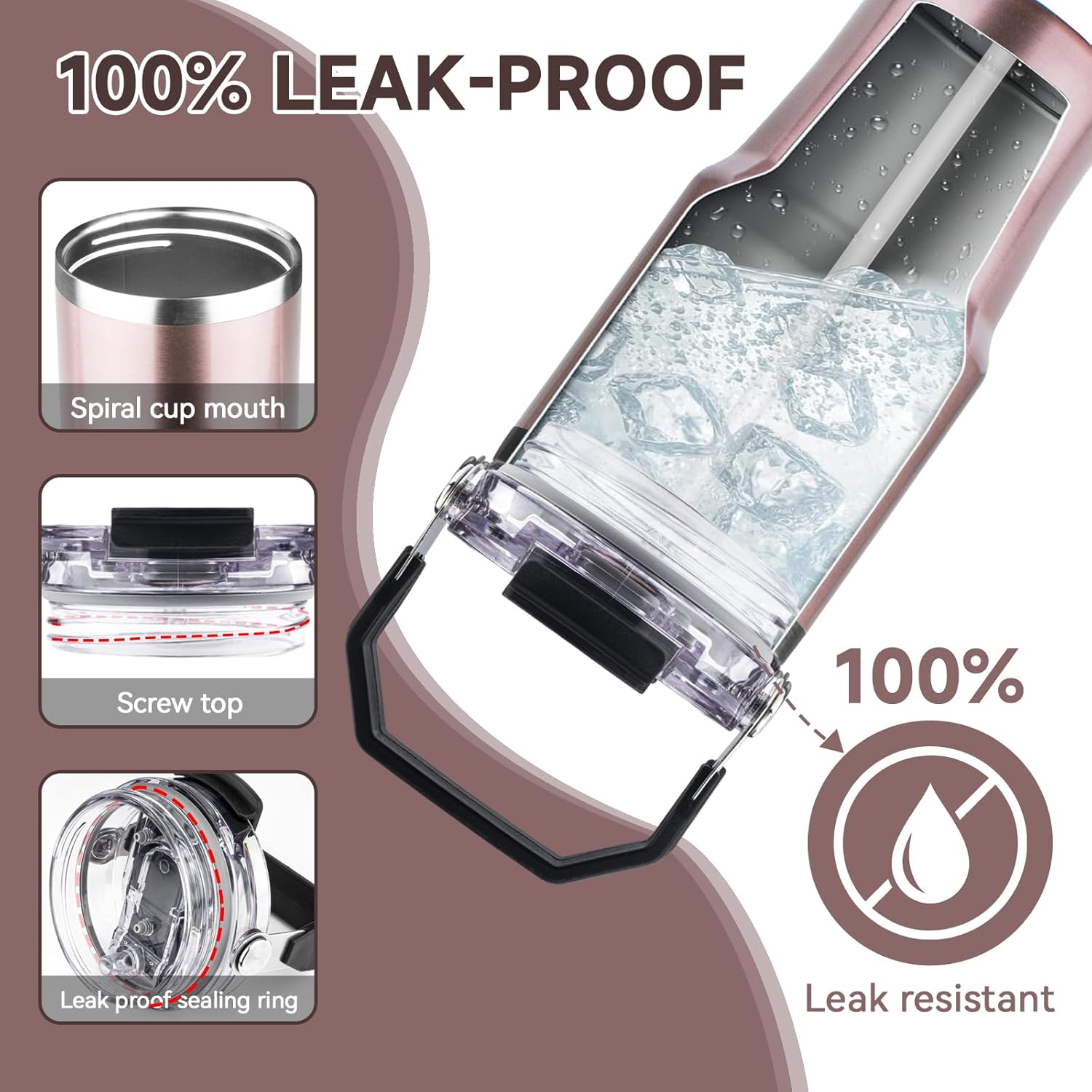 20oz Tumbler with Handle and Flip Straw Lid Double Wall Insulated Travel Coffee Mug Stainless Steel Vacuum Insulated Coffee Tumbler Cup for Hot and Cold Beverages Leak-proof&BPA-free(20oz,Rose gold) - Image 5