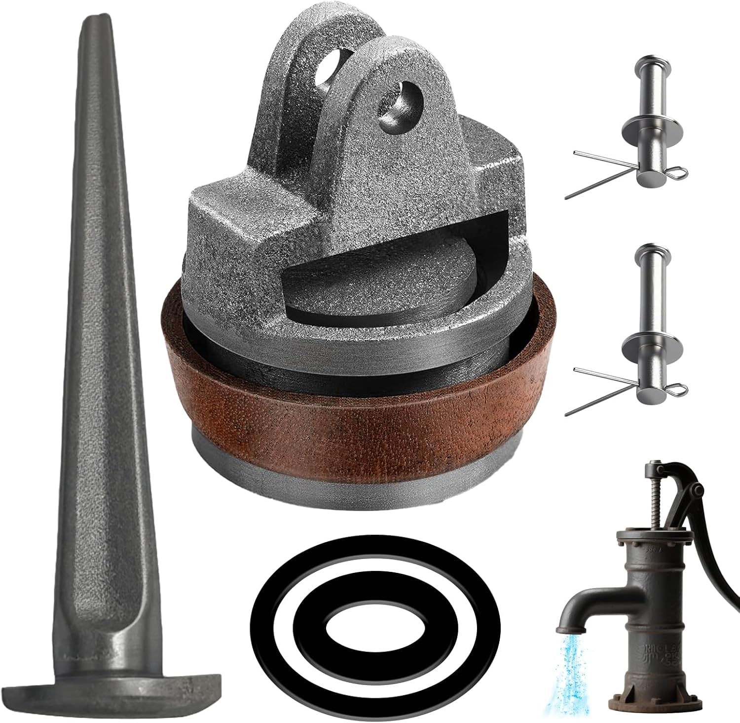 Ersatzteile für Schwengelpumpe Typ 75, Handschwengelpumpe Ersatzteile mit Ledermanschette Dichtungsring Nasenstechventil Bolzen Satz Kolben Komplett für Wasserpumpen Pumpendichtung, Gartenpumpe Baumarkt