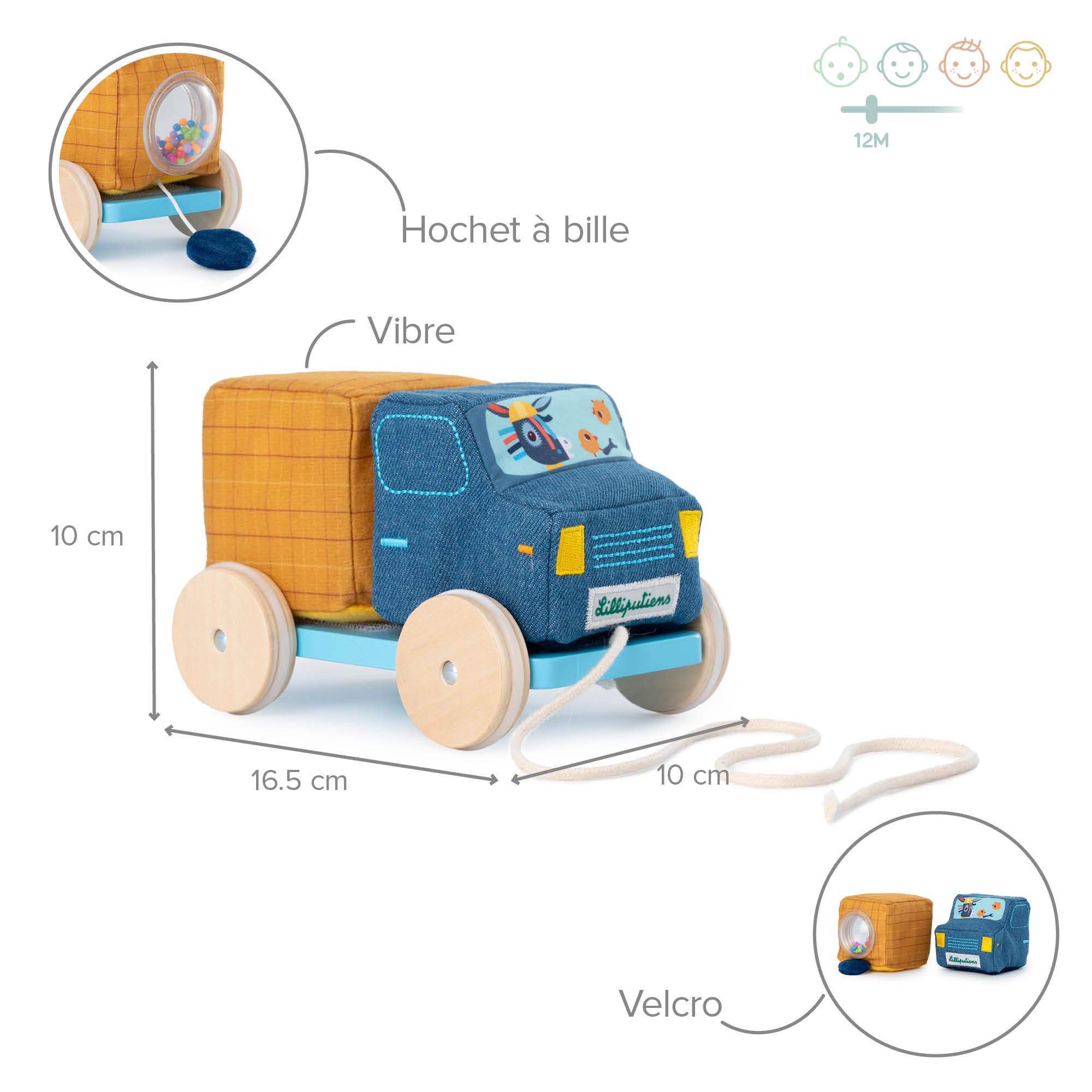 LILLIPUTIENS - Camion toupie à Tirer - Jouet d’éveil avec Sons et Actions - Tourne la toupie, Fais Rouler Le Camion et Amuse-toi avec Stella et Lapin - Stimule la motricité - Dès 18 Mois - 83514