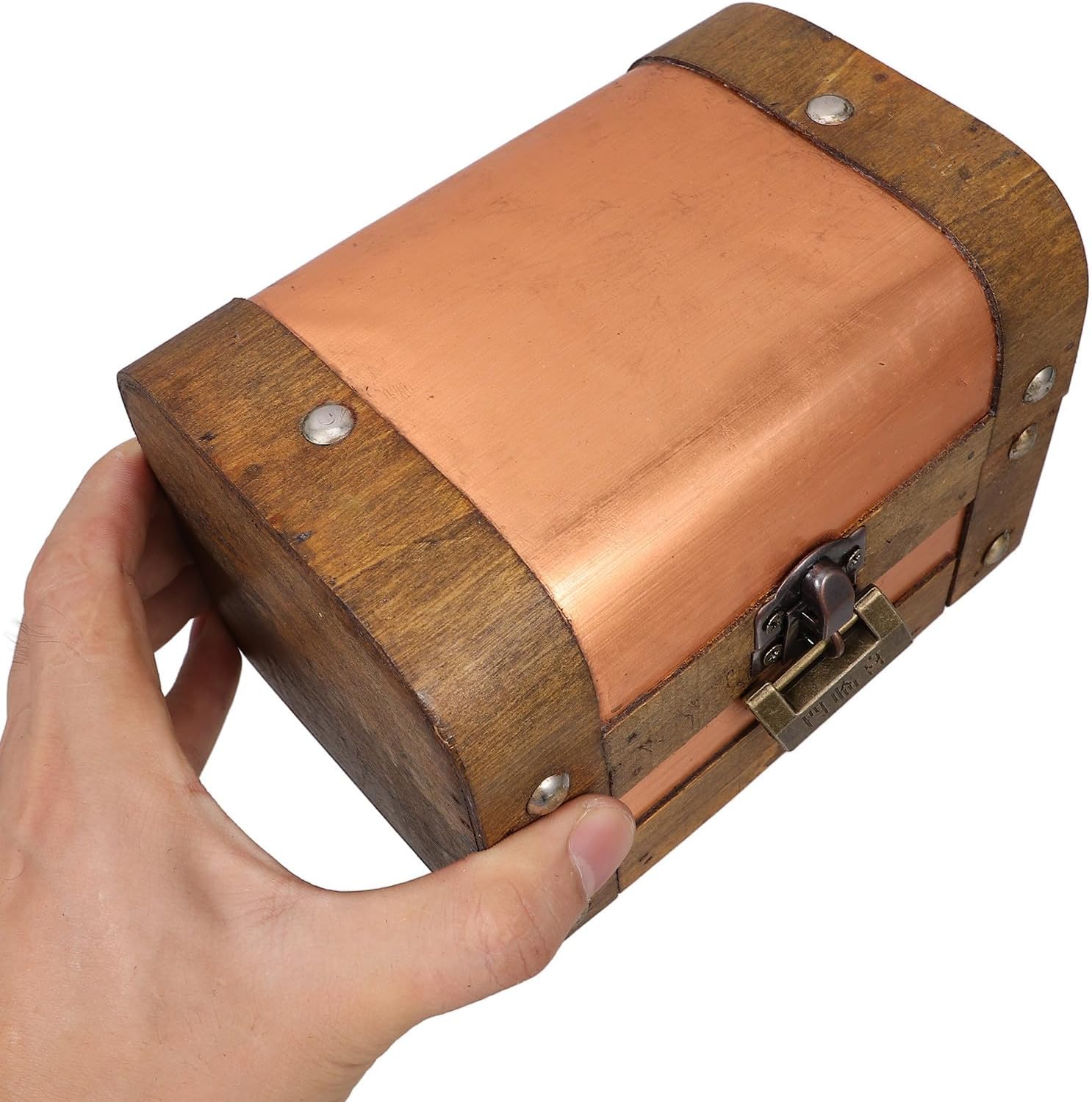 Small Treasure Chest with Lock Jewelry Box Wooden for Home Desk Storage image 3