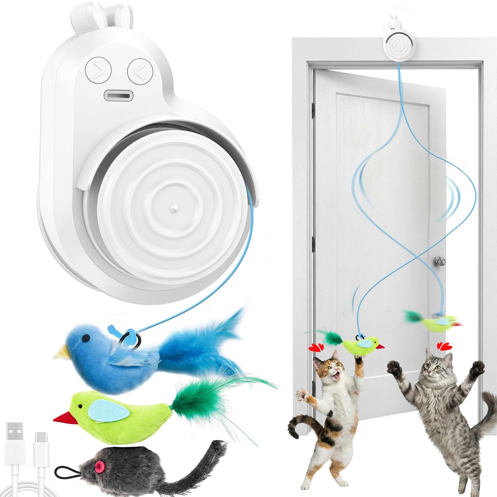 Photo 1 of Interactive Cat Toys for Indoor Cats: Automatic Electric Flying Bird Feather & Mouse Wand, Rechargeable Electric Hanging Play Chase Exercise Moving Enrichment Toy for Bored Kittens and Adult Cats