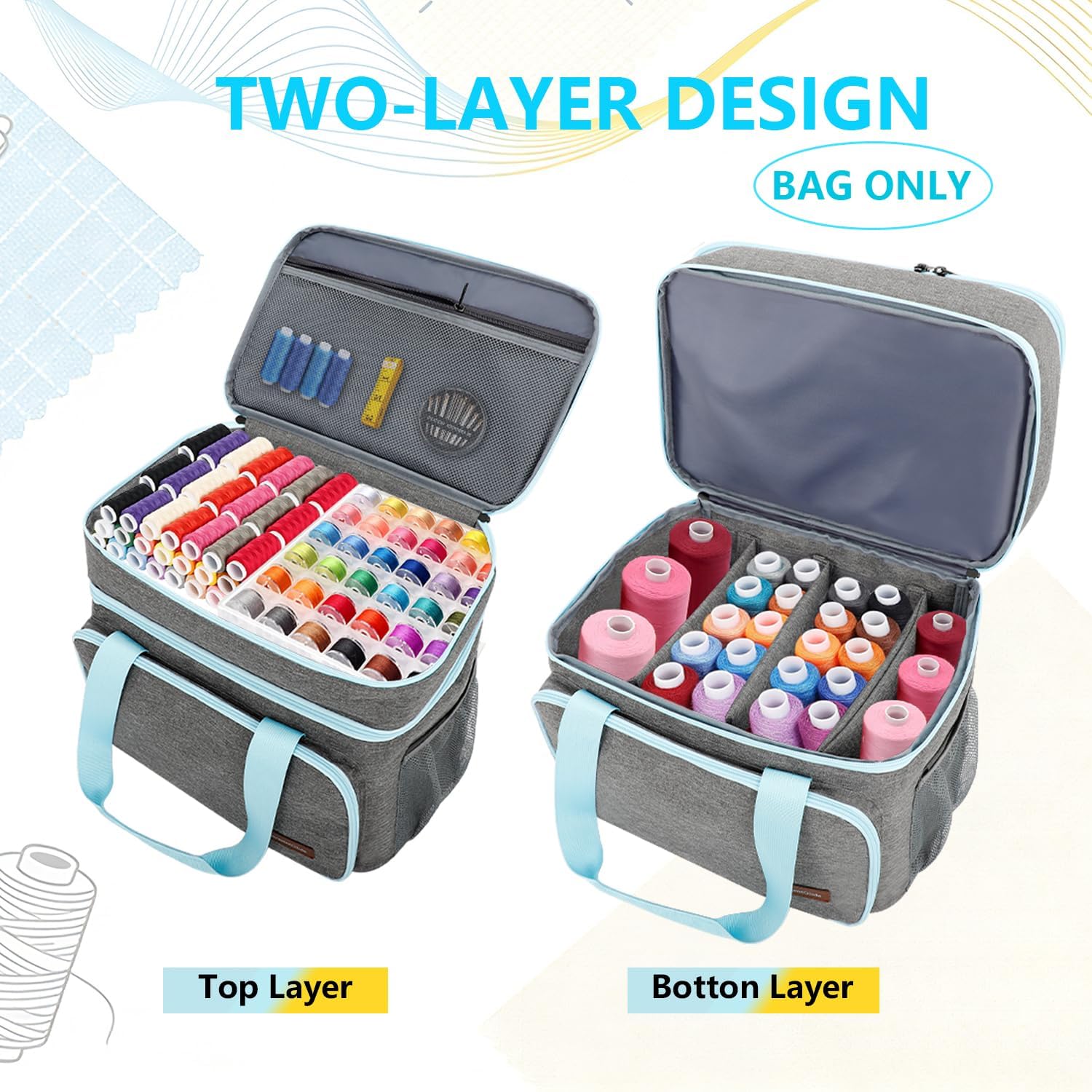 Sewing Supplies Organizer, Double-Layer Storage Bag with Detachable Divider