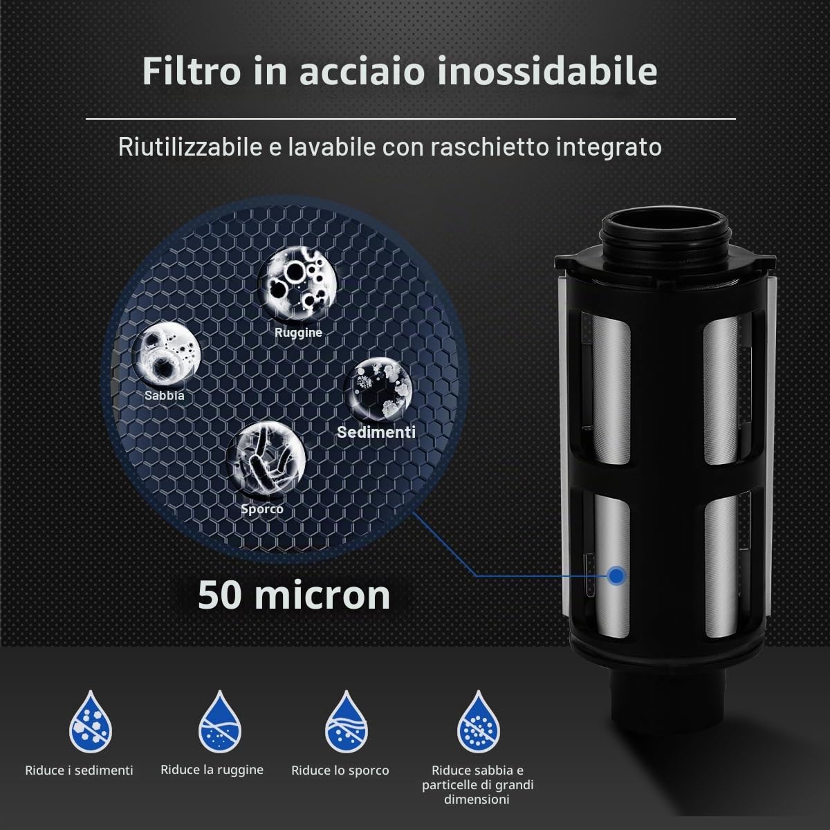 ALTHY Filtro per Sedimenti a Pulizia Rapida, Filtro per Sedimenti Riutilizzabile per Tutta la Casa, Sistema di Prefiltrazione Lavabile per Acqua di Rete/Pozzo, G1/2" + 3/4" (3 filtri inclusi)