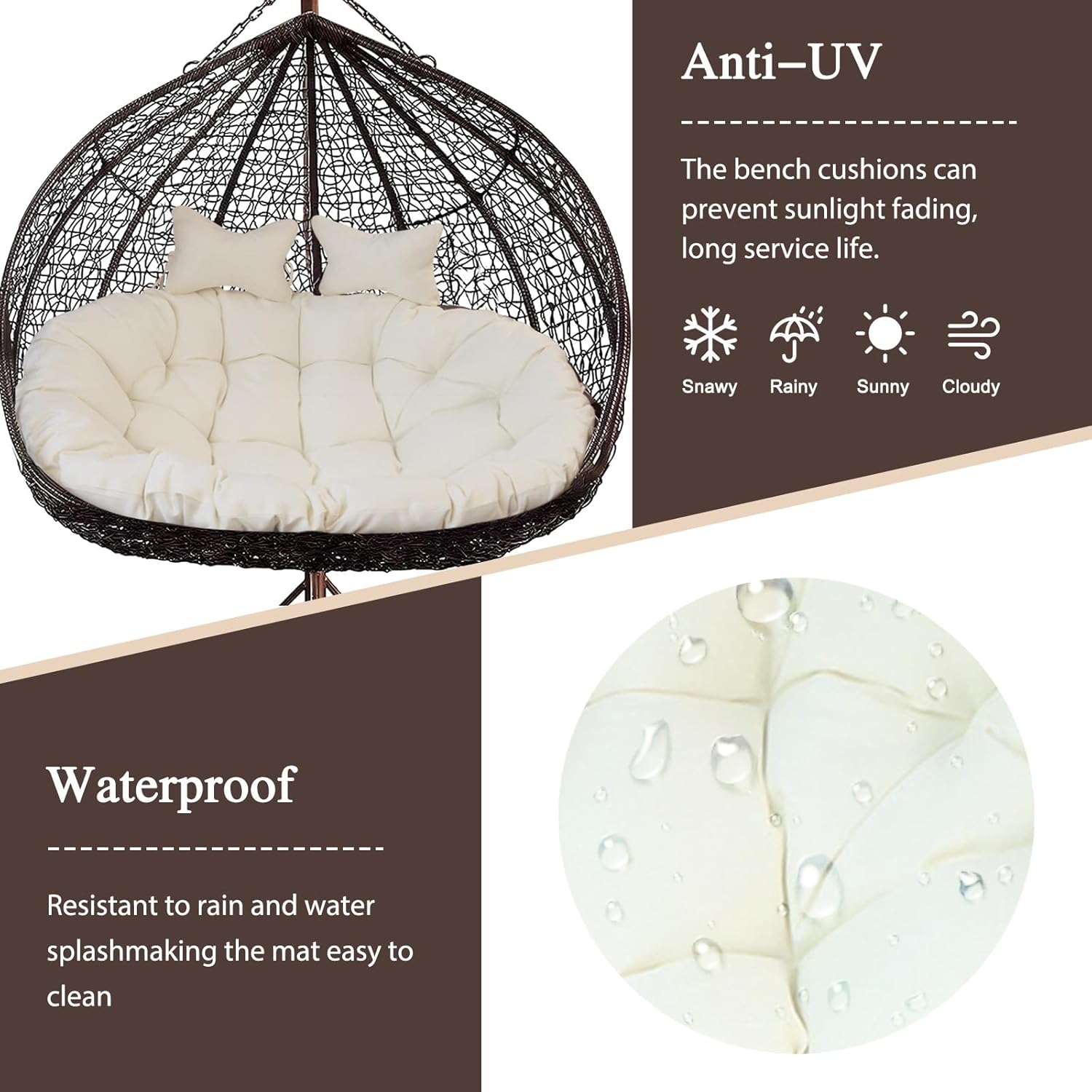 Boshen Double Egg Chair Cushion Replacement 59x43in –2 Seater Premium Outdoor Swing Chair Pad with Ties, 6.3Inch Thickened Memory Foam & Waterproof Cover – Off-White 3 71swFX1yE7L. AC SL1500