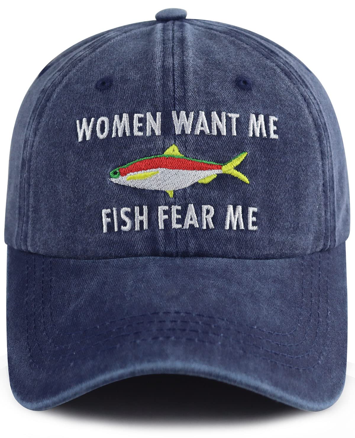 XucamtyWomen Want Me Fish Fear Me Hat, Funny Adjustable Cotton Embroidered Baseball Cap for Men Dad