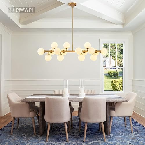 Miniatura 7 de GC-02 - Candelabro Sputnik con globo de cristal, lámpara moderna de mediados de siglo con 16 luces sobre mesa, candelabros lineales para comedor,