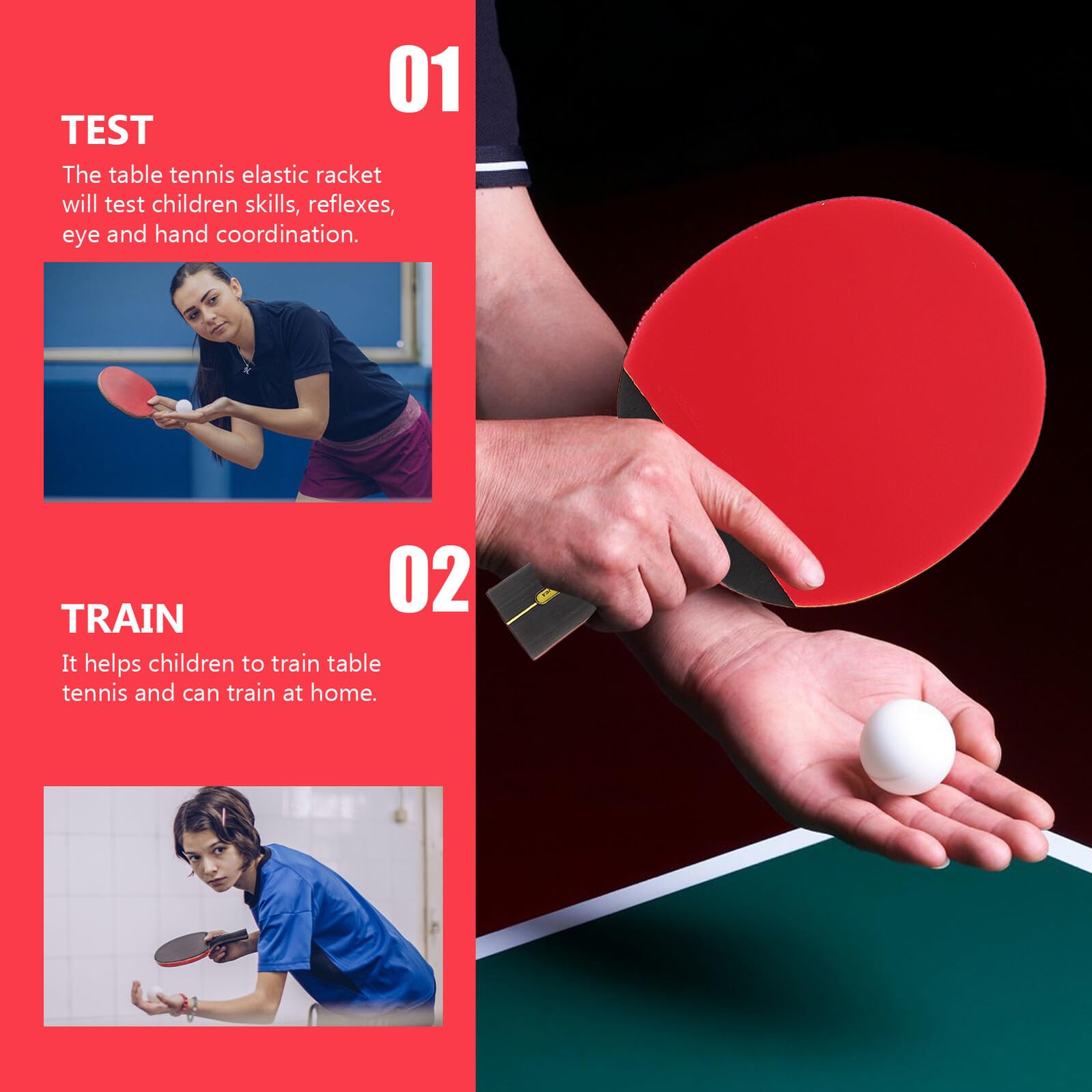 Set Racchette da Tennis da Tavolo in Legno con Manico lungo e Corto Kit Portatile con 3 Palline per Allenamento Studenti Attrezzatura Sportiva Indoor e Outdoor per Famiglia e