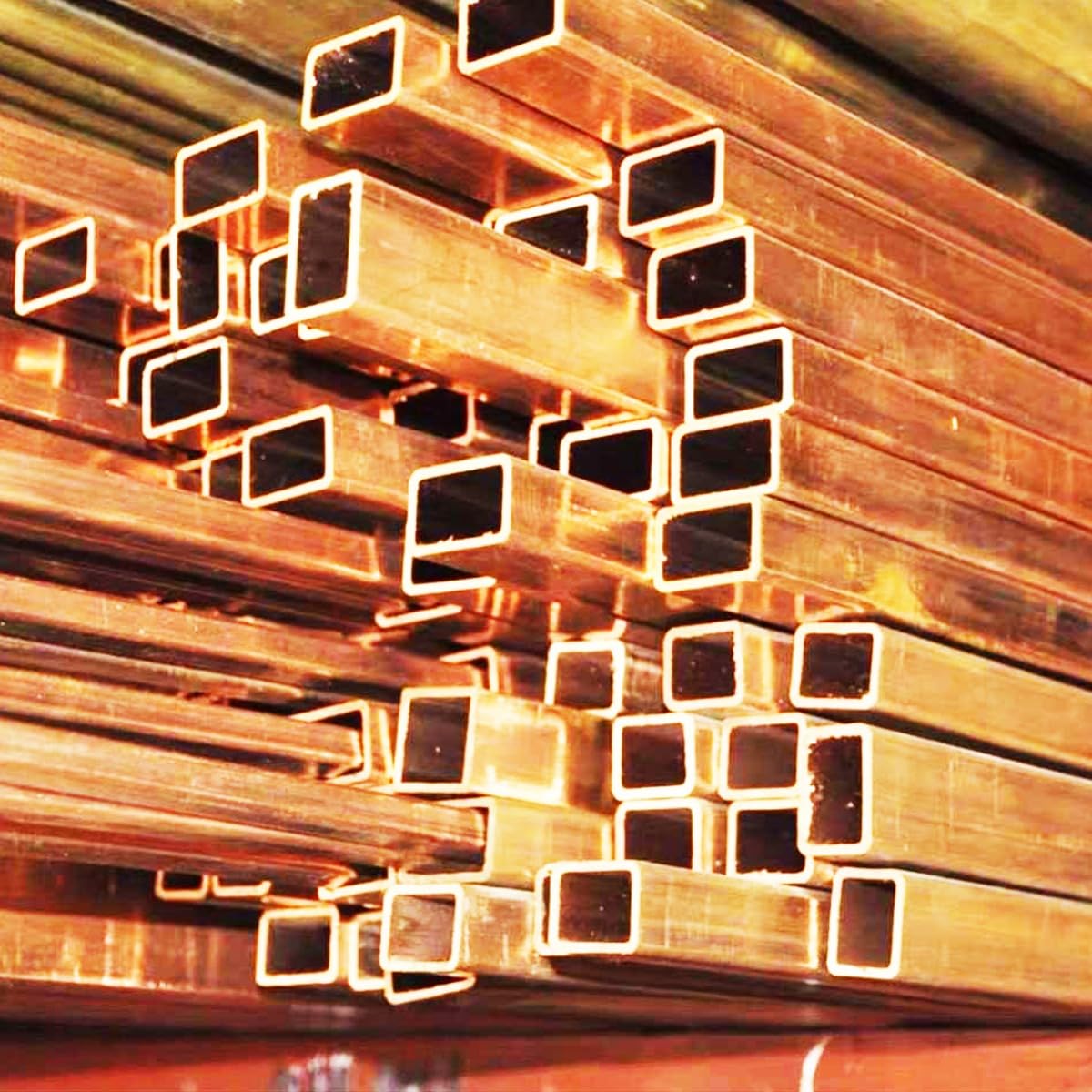 2 tubi quadrati in rame viola, lunghezza 14 mm, larghezza 16 mm, spessore della parete 1,5 mm, lunghezza totale 500 mm