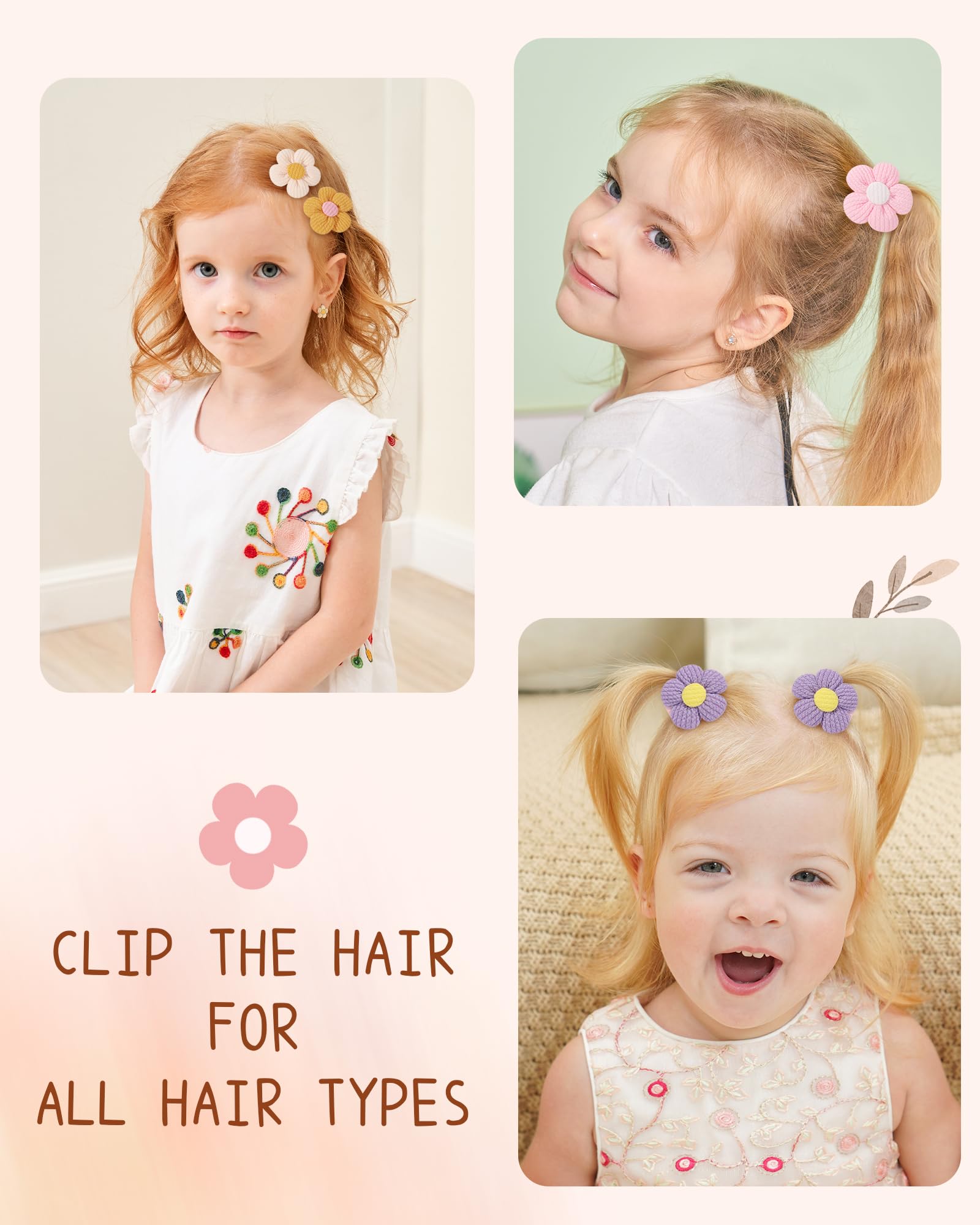 12Pcs Baby Hair Clips 1.77" Flower Girl Hair Clips Cute Non Slip Hair Snap Barrettes Thick Thin Floral Hair Accessories for Infant Toddler Kids Little Girl Light Color - Image 3
