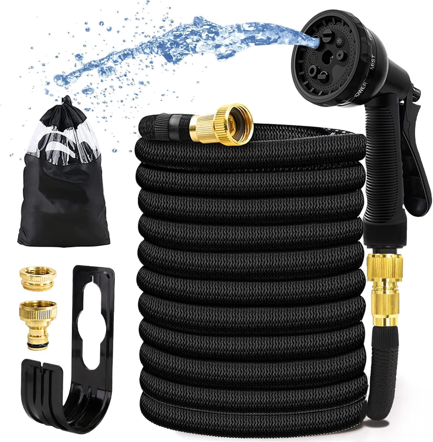 100ft erweiterbar Gartenschlauch mit Halter, Wasserschlauch mit Düsen