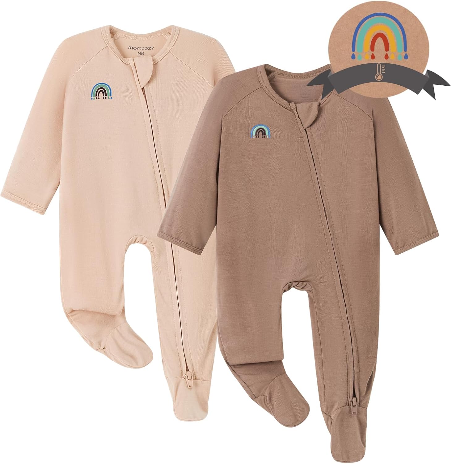 Momcozy Boy Girl Baby Pajamas Onesie, 0-24 M Temp-Sensing 2-Way Zipper Newborn Sleepers, Stretch Viscose Derived from Bamboo