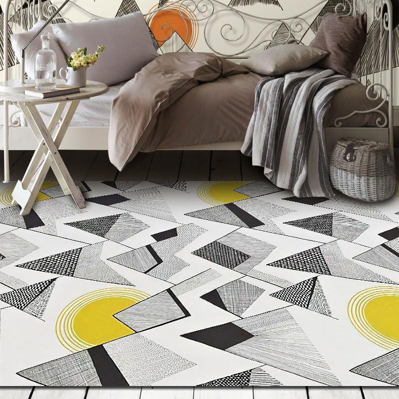 Tapis de salon grand 180x280cm au style géométrique jaune moderne