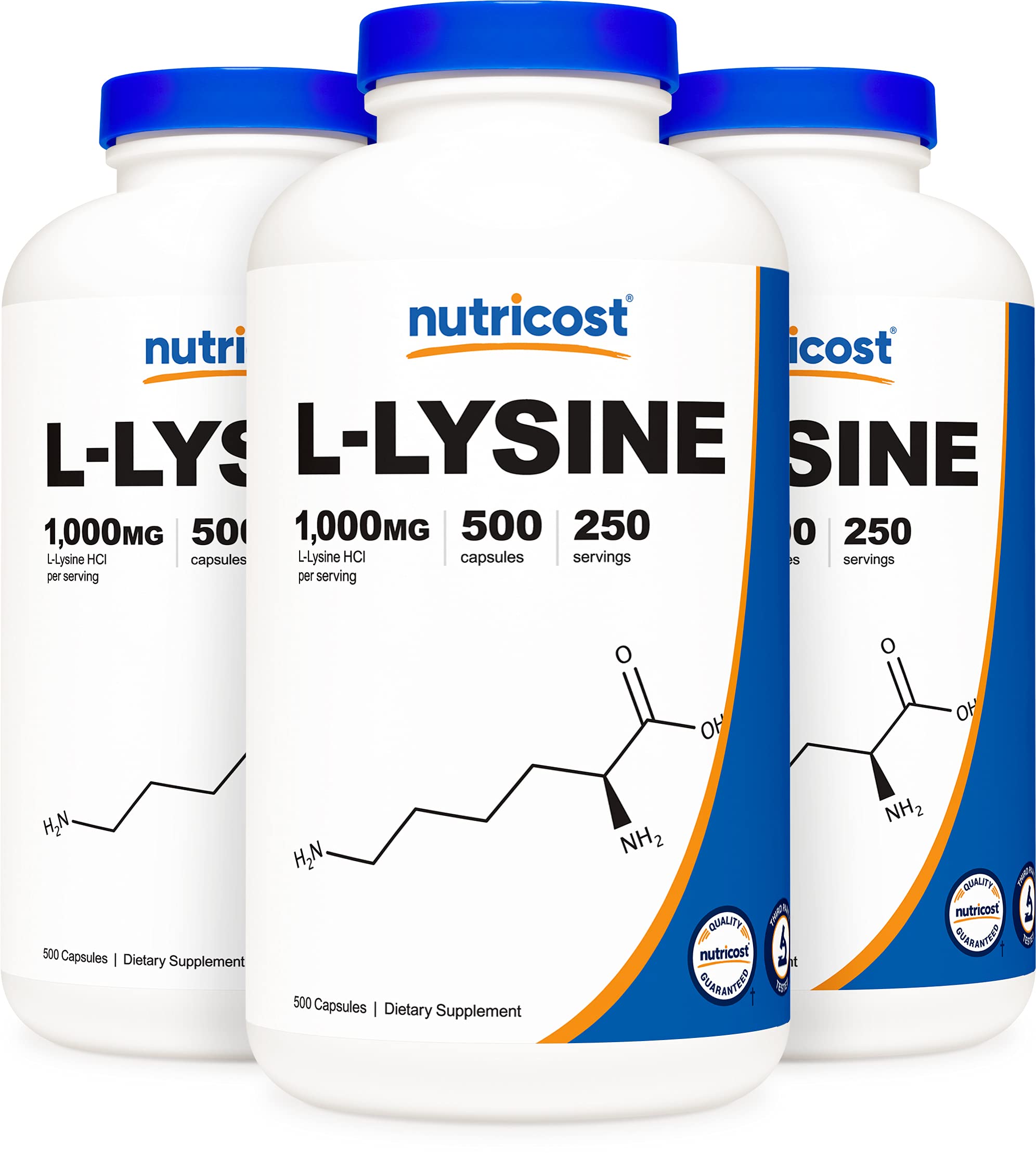 Nutricost L-Lysine 500mg (1000mg Serving), 500 Capsules (3 Bottles)