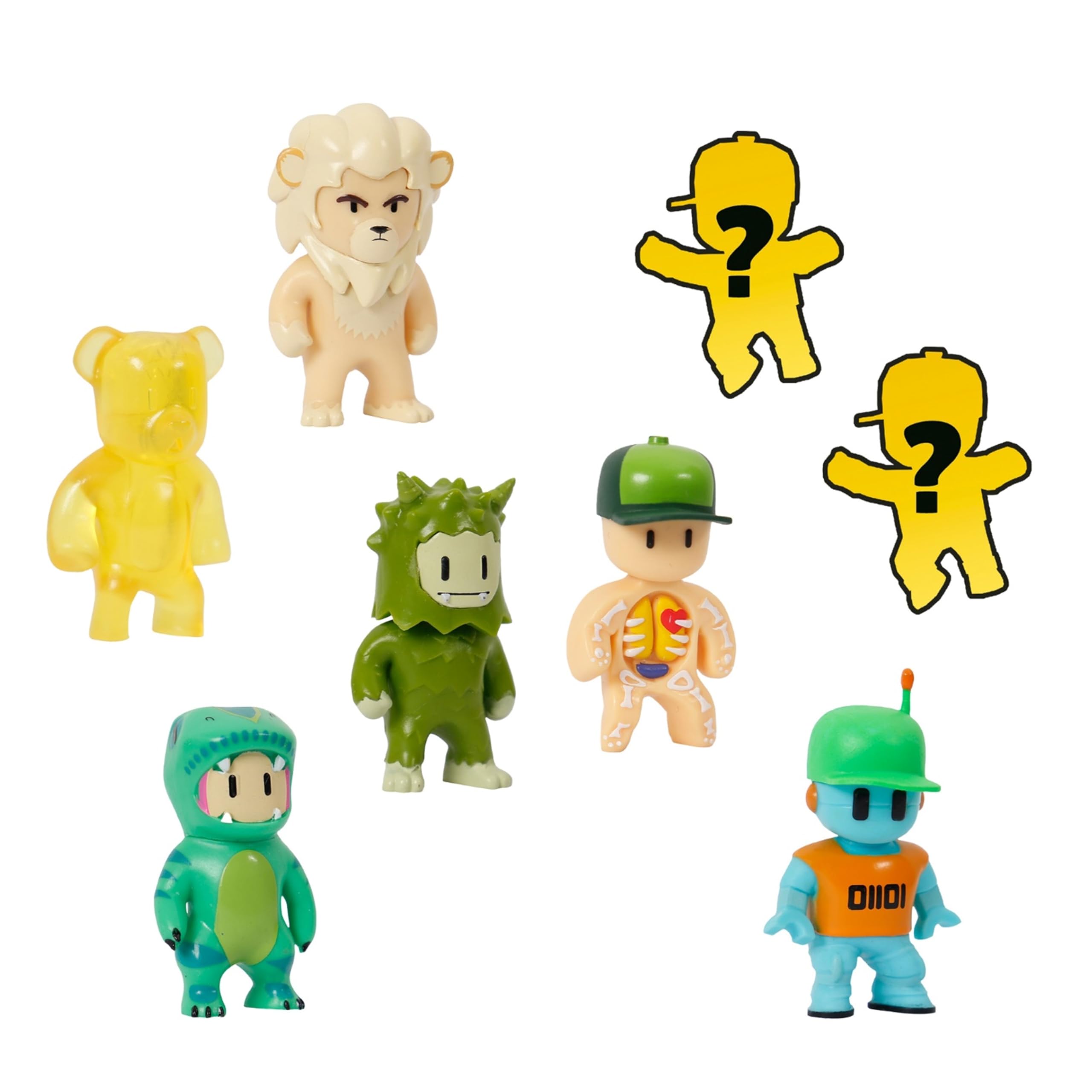 Bizak Stumble Guys 64112072-6 Lot de 8 figurines d'action T-Rex Guy + Robot Guy, personnages à collectionner, licence officielle du jeu vidéo de démolitions, fans et garçons ou filles de plus de 8 ans