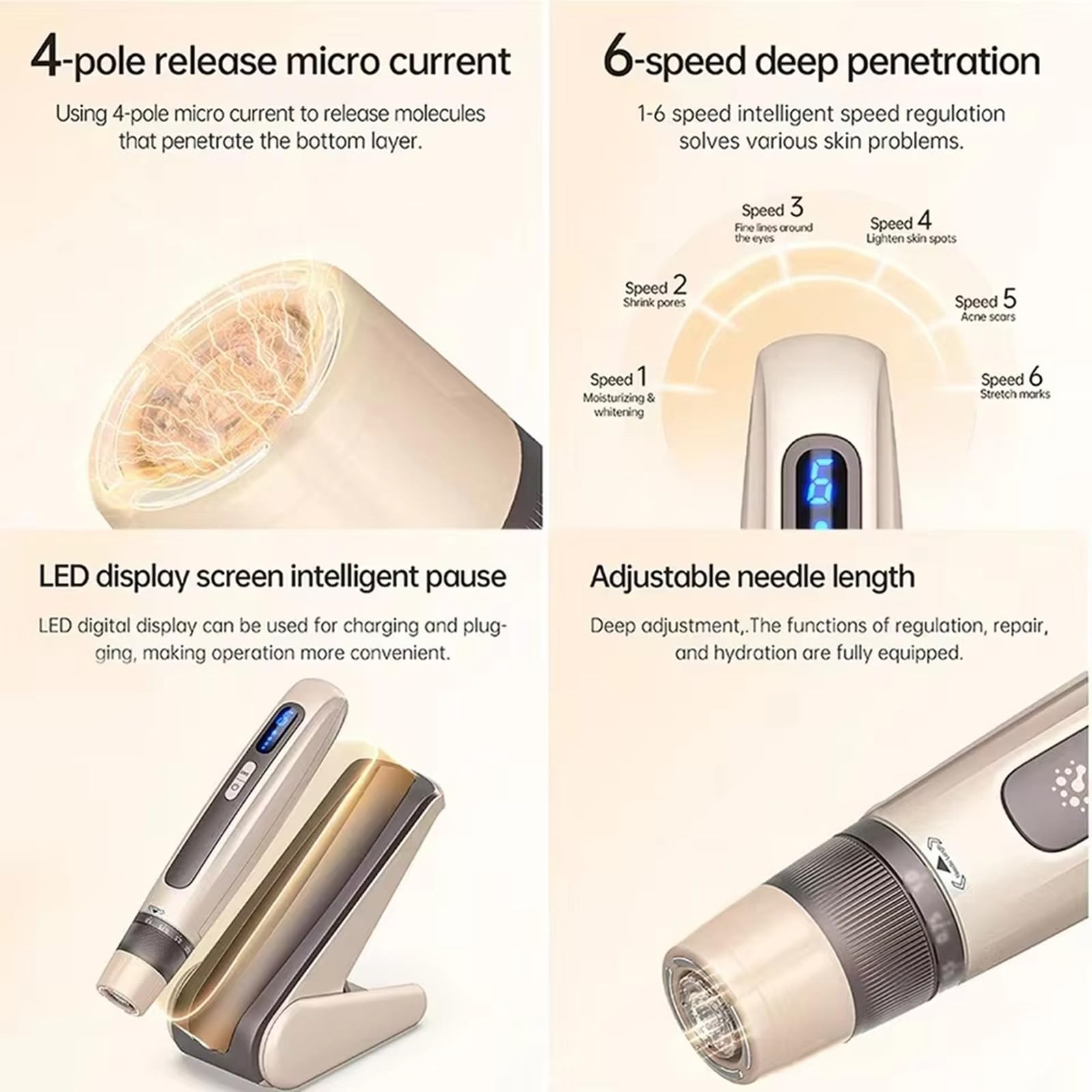 Microneedling-Pen mit 6 Geschwindigkeitsstufen B | EMS-Mikrostrom &automatische Serum-Infusion,30 Ersatzkartuschen,LED-Beauty-Tool für revitalisiertes und verfeinertes Gesicht