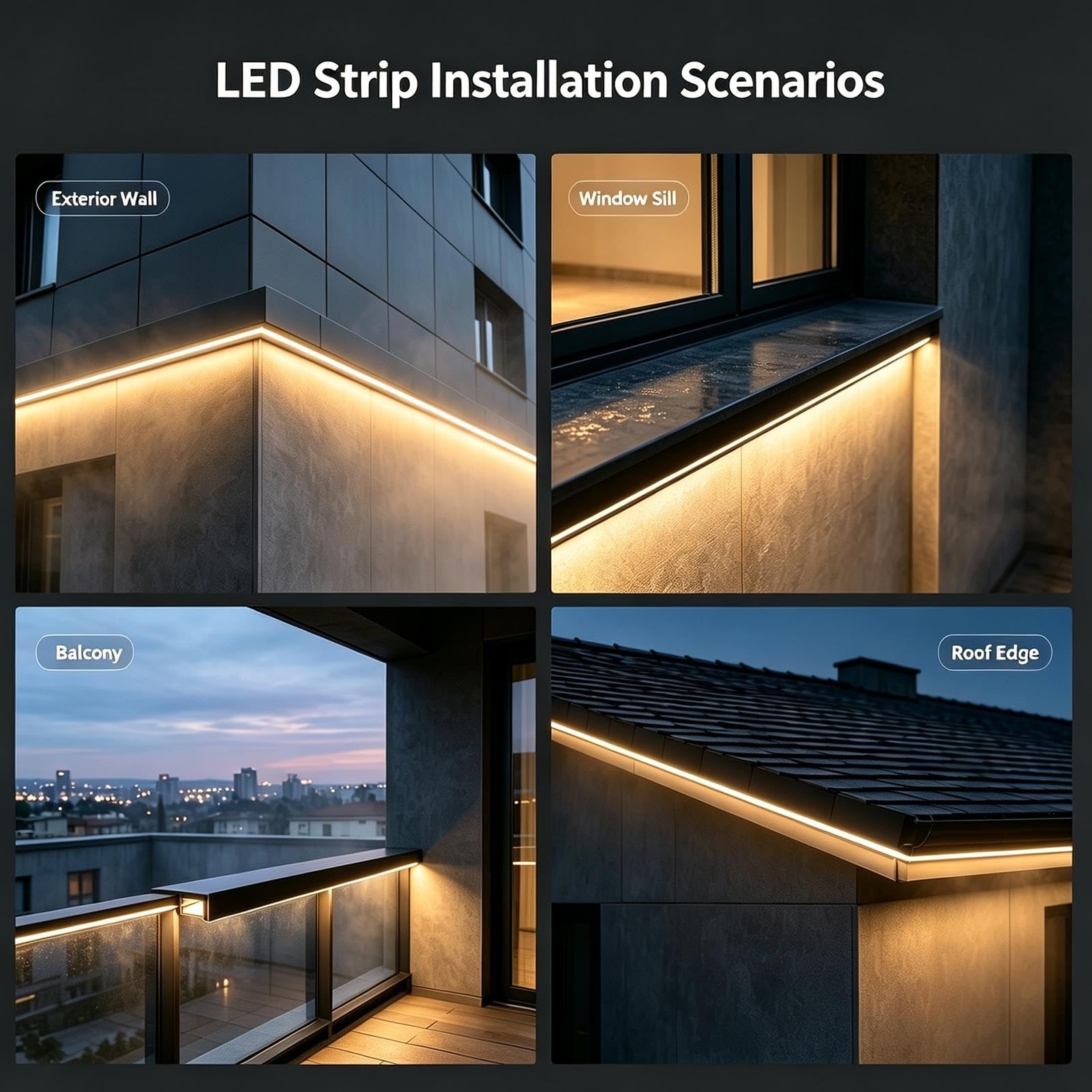 Zakrzywiony aluminiowy rozdzielacz wody z diodami LED, 25 mm i 50 mm