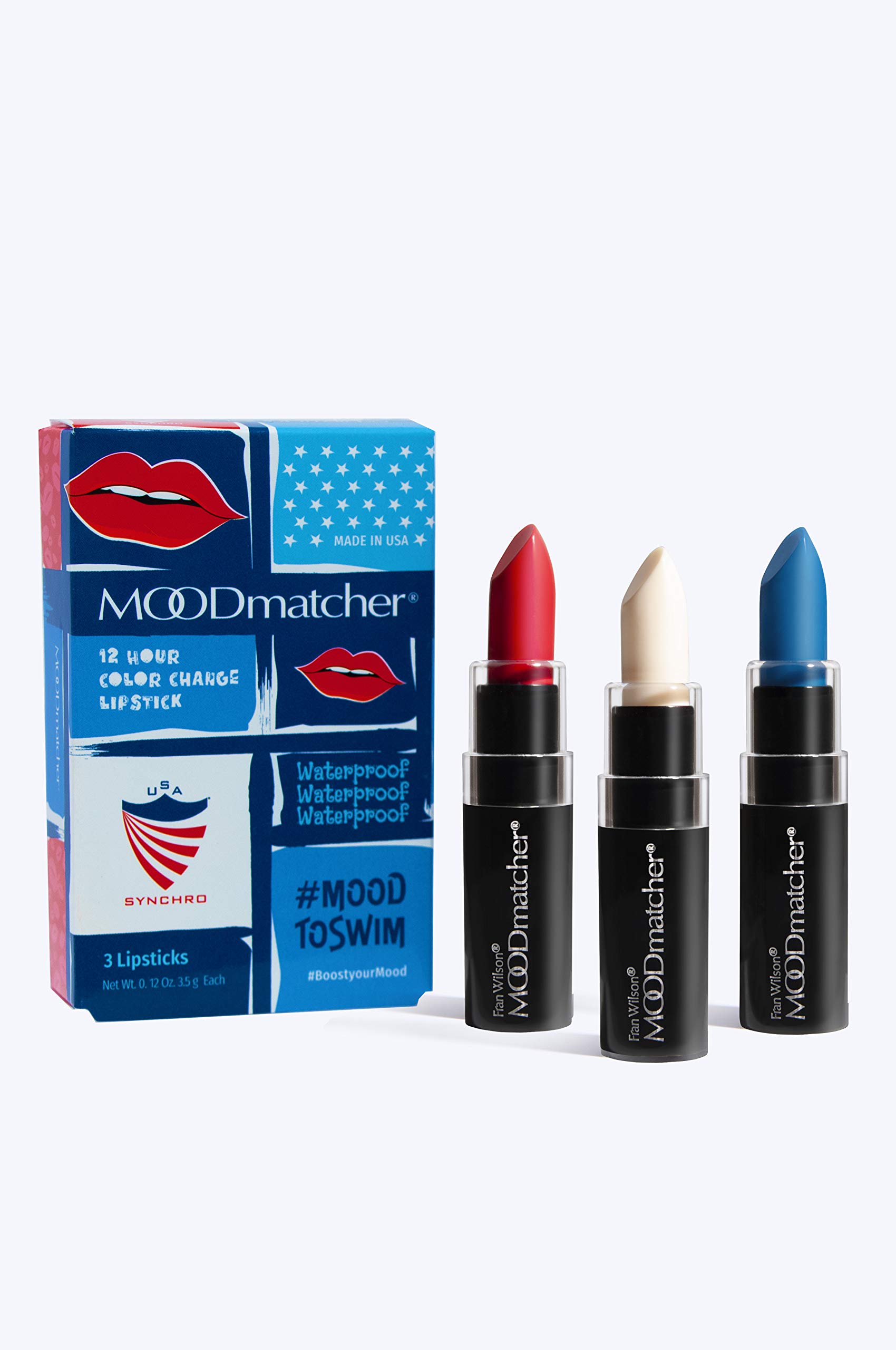 Fran Wilson Moodmatcher set of 3 pc Lipsticks-Light Blue,Dk Blue,Yellow(Blue Case)