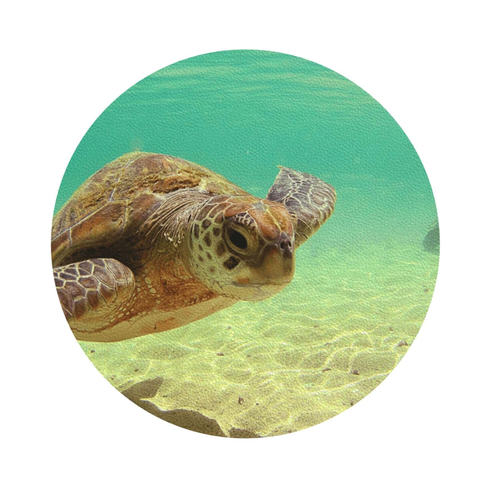 Lord Howe Island Sea Turtle PU Leather Coasters Set of 6 Round Drink Coasters