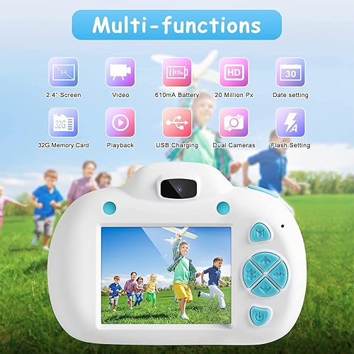 Miniatura 5 de Cámara para niños de 24 pulgadas cámara digital de video de 20 MP para niñas cámara de juguete recargable con tarjeta SD de 32 G para niños regalos