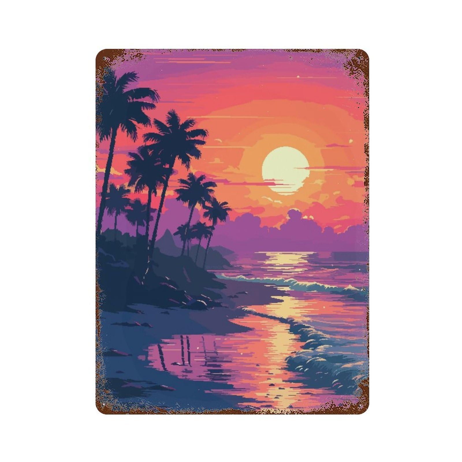SoCal Sunset Pixel Art Retro Metal Sign 15.7"x11.8", Vintage Wall Decor for Garage, Pub Or Kitchen