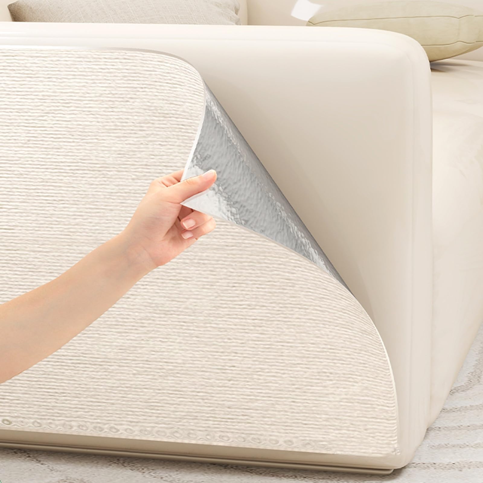 Protector Sofa Gatos Arañazo, Alfombra Rascador para Gatos, Tela Antiarañazos Autoadhesiva DIY - Multiusos para Paredes y Muebles, Rollo de Papel Tapiz(Khaki-60 x 200 CM)