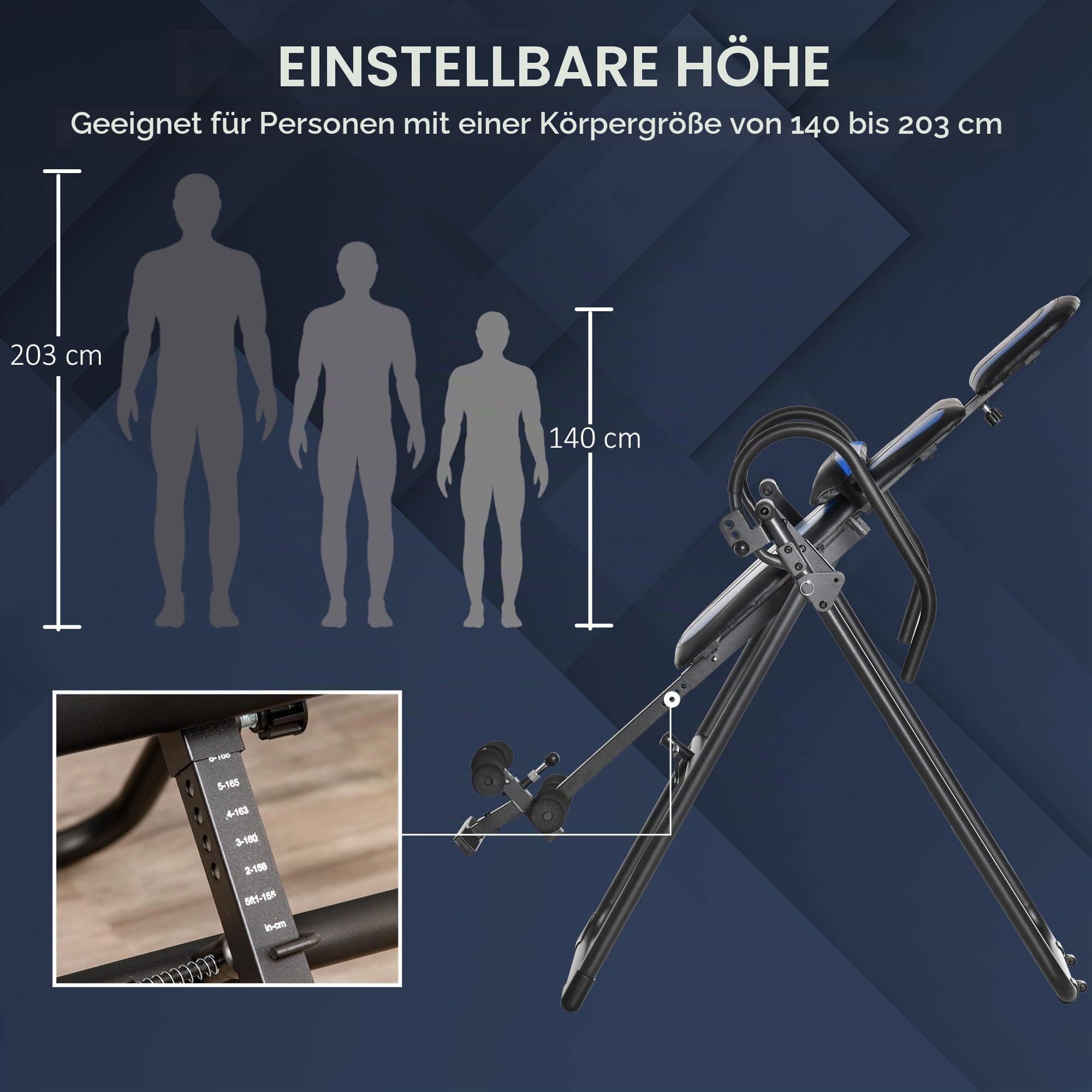 HOMCOM Inversionsbank Klappbarer Heimtrainer 132x71x145 cm Schwarz+Blau