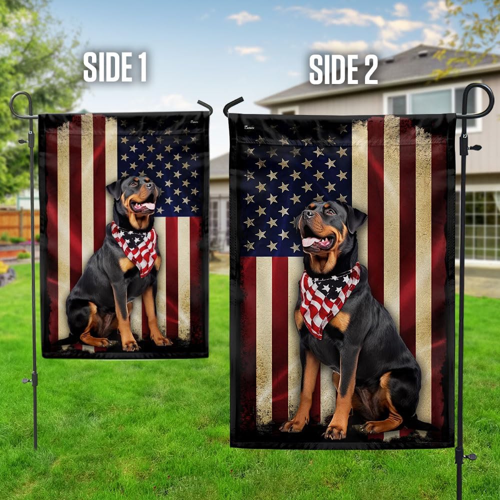 Flags-Rottweiler American Flag, Garden Flag (11.5" x 17.5")-USA House Garden Flags Premium Polyester-Decorative Outdoor Flags