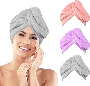 FREATECH Grote Luxe Microfiber Haarhanddoek voor Dames, Superzachte Antikroeshaardrooghanddoek met Elastische Band, Haarwikkelhanddoeken Sneldrogende Haartulbanden voor Lang, Dik, Krullend Haar, Grijs
