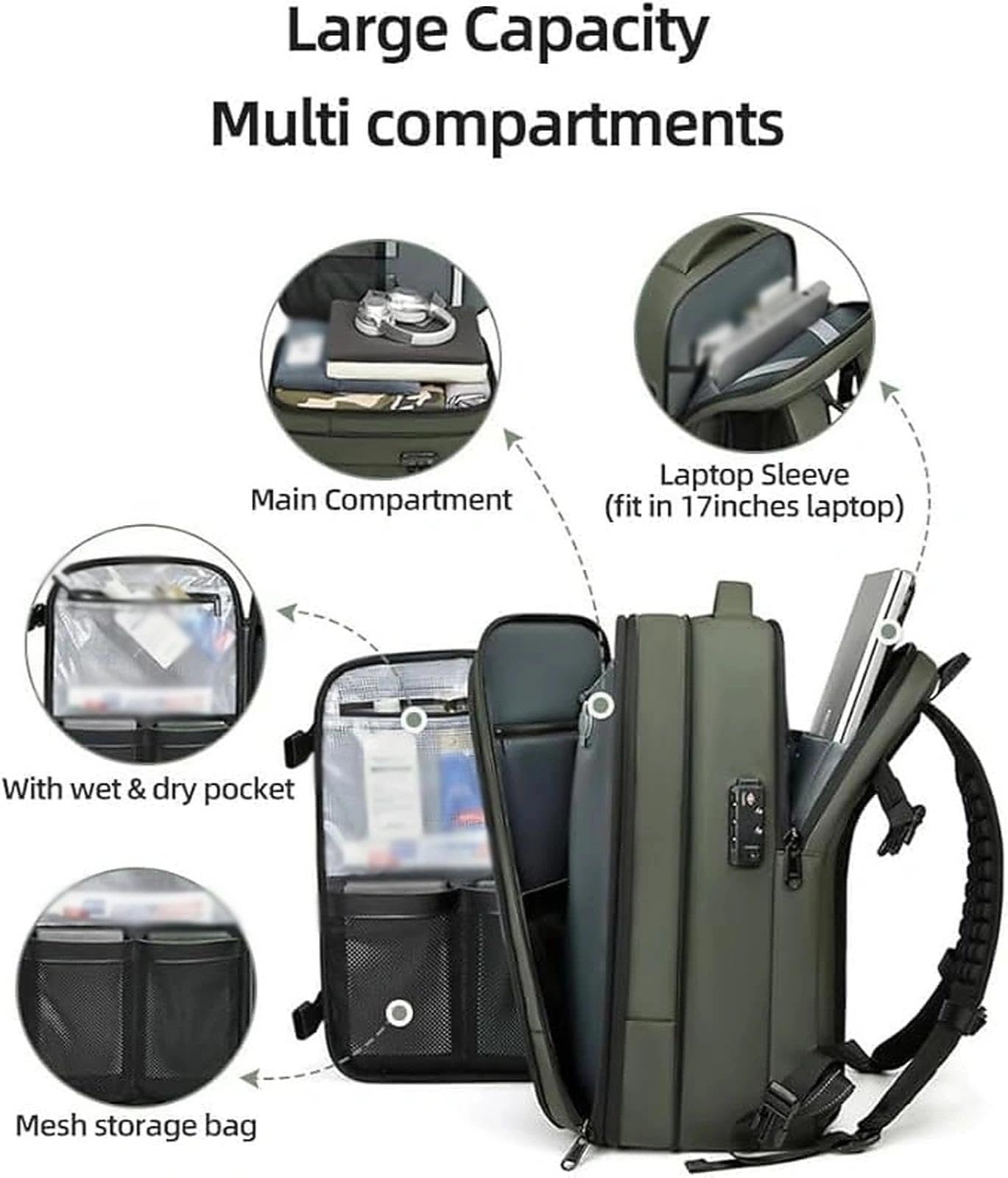 Mochila Viaje vacio 60L expandible con Bomba, Mochila de Viaje con vacio y compresión, Impermeable antirrobo Cabina avión con separación Seca y húmeda para Hombre Mujer(D,D)