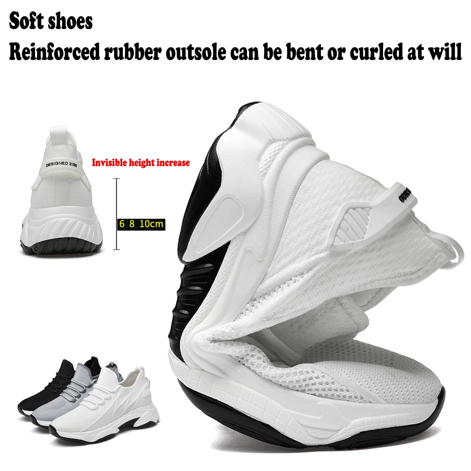 Zapatillas Elevadoras para Hombre Mujer 4/6/8/10 Cm Unisex Invisibles Aumentar la Altura Exteriores Informales Ligeros Cómodos Antideslizantes Transpirables Malla Zapatillas