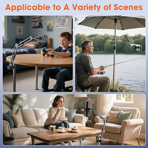 Miniatura 7 de Soporte para tableta para cabecera de tubo redondo, soporte para tableta con brazo ajustable de rotación de 360 grados, soporte universal para