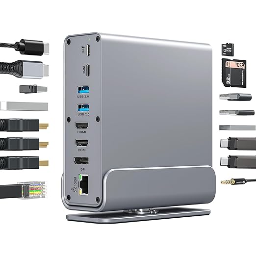 ETZIN USB C Docking Station Dual/Triple Monitor, 15 in 1 USB C Hub Multiport Adapter with Dual 4K HDMI/DisplayPort/7 USB Ports/100W PD/Audio/SD/TF/Ethernet, Docking Station for Windows.EPL-1568A