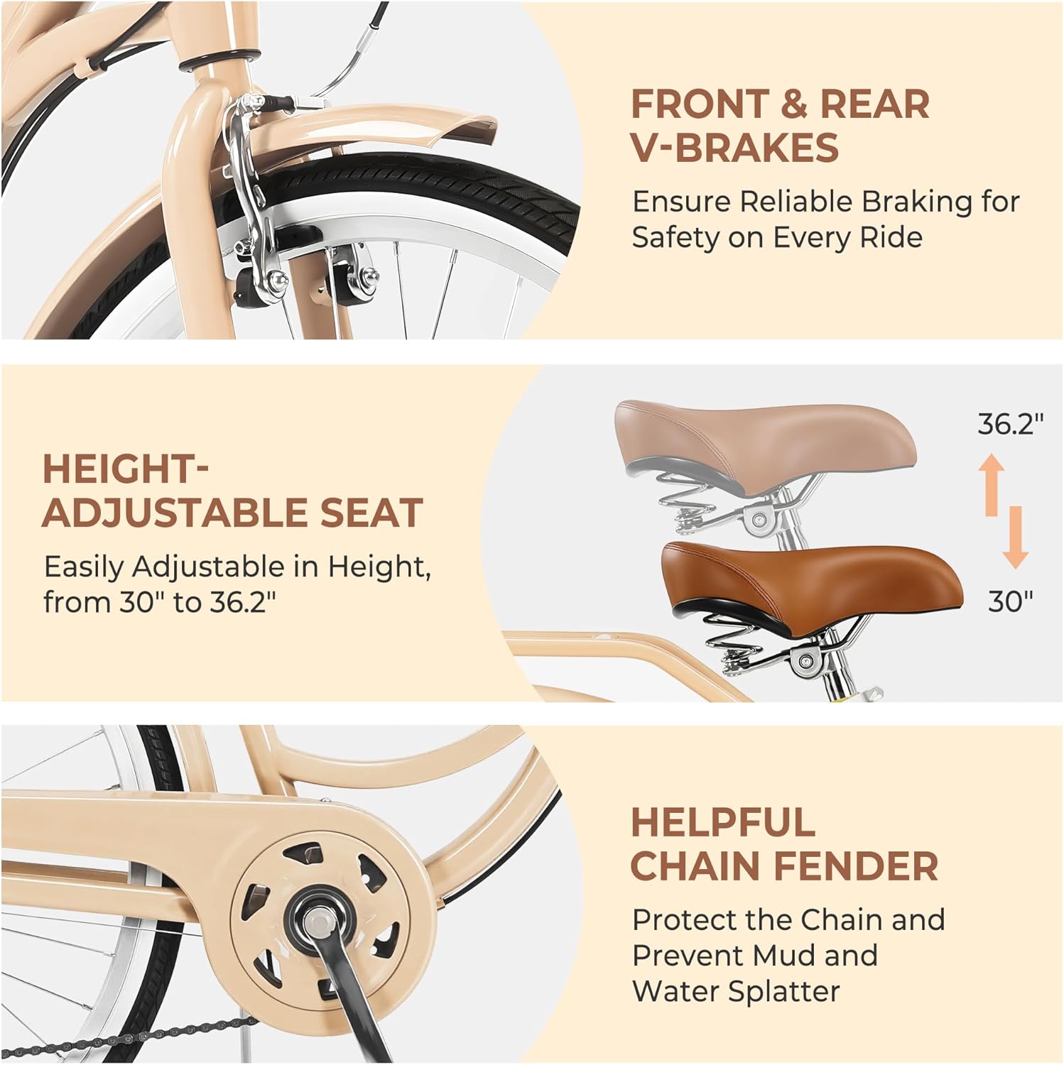 Seray Cruiser Bike 7-Speed City Commuter Bicycle with Step-Through Frame, 24/26 inch Classic Comfort Beach Cruiser with Rear Rack for Adult Women & Men, Steel Frame Bike with Ergonomic Upright Design