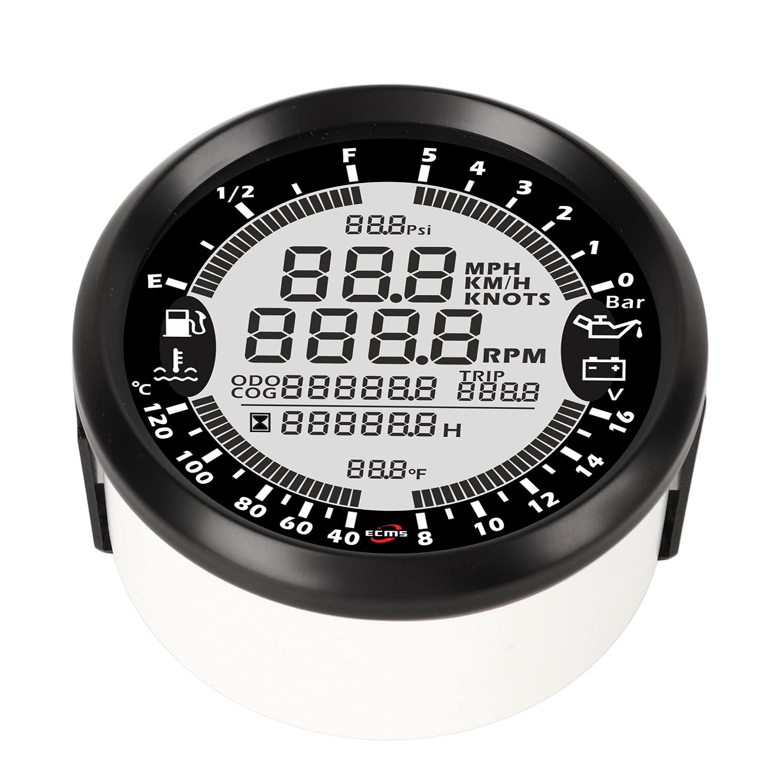 Aramox Multifunción Digital, Acero Inoxidable 316L, Tacómetro Marino 6 en 1, Velocímetro, Temperatura del Agua y Voltaje para Barcos y Yates