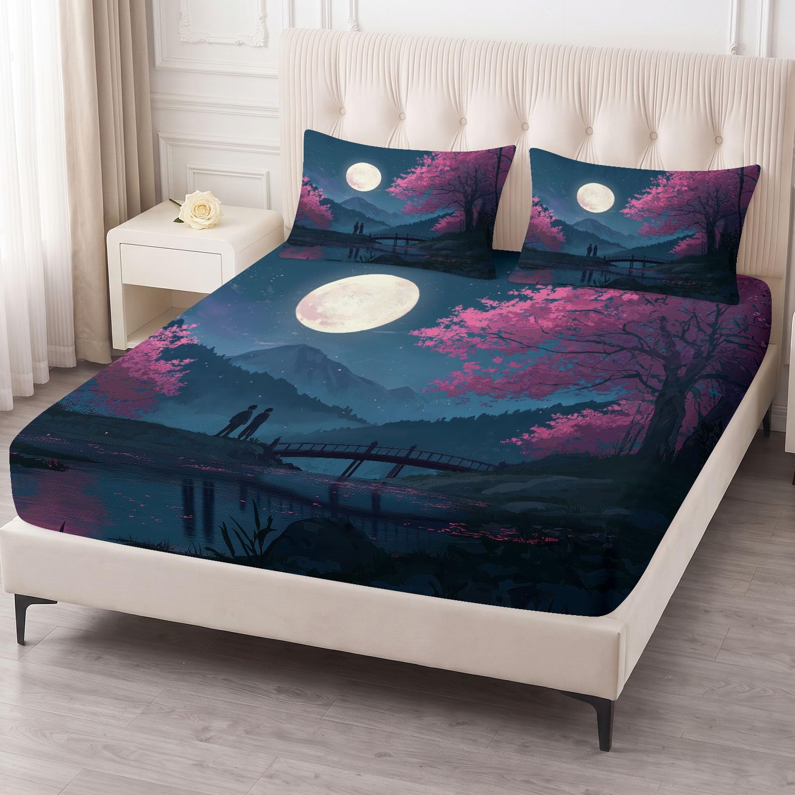 Lenzuolo con angoli, 90 x 200 cm, stile giapponese, coprimaterasso