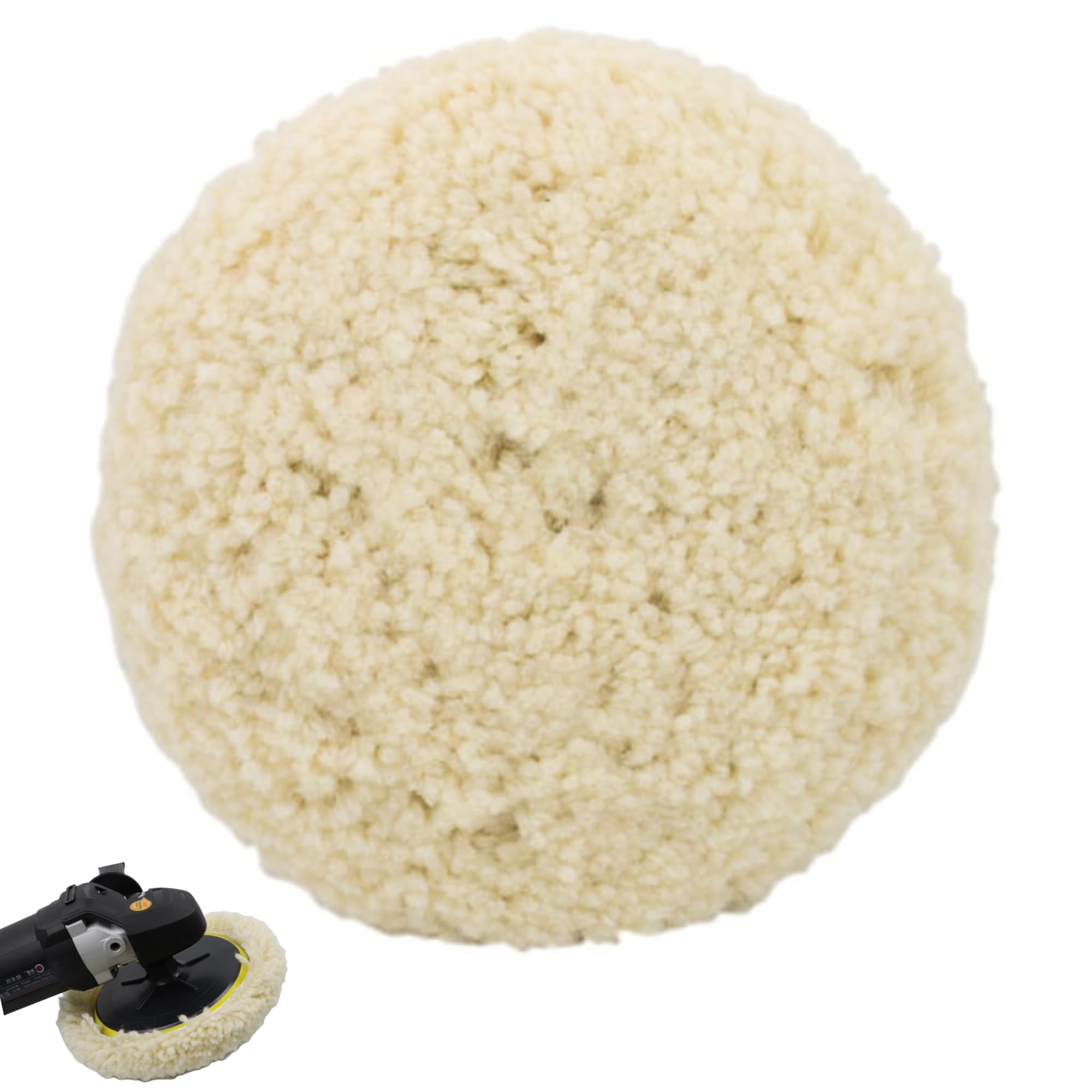 Woolous Tampone per Lucidatura in Lana da 7 Pollici - Gancio e Passante Tampone per Lucidatura in Pura Lana Cofano per Levigatura Lucidatrice per Mobili Auto Moto