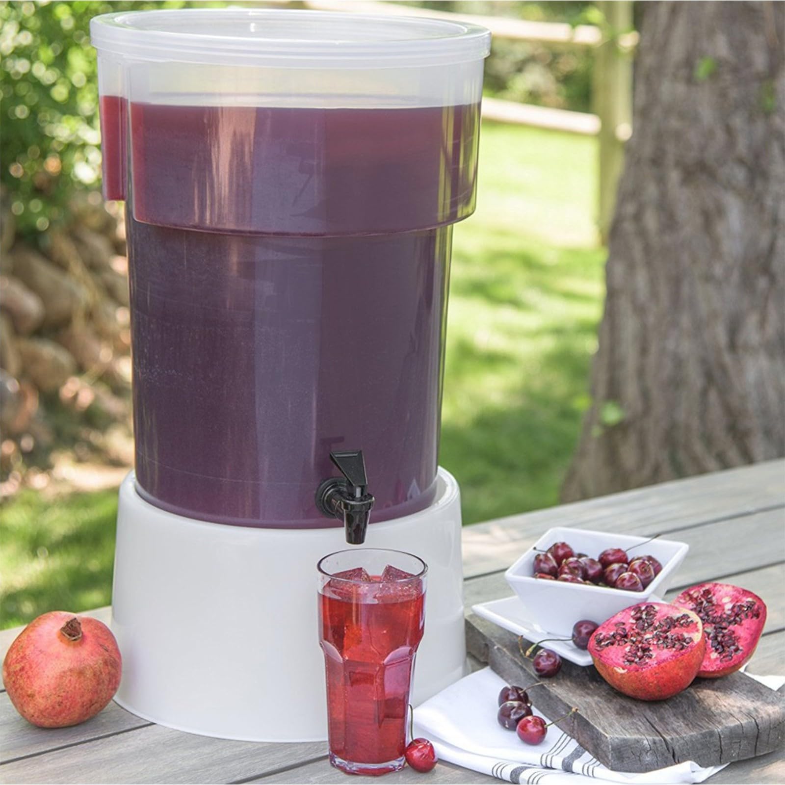 Contenedor redondo portátil para bebidas para zumos de café, bebidas frías, actividades al aire libre, reuniones familiares, resistente, apto para alimentos, construcción de polipropileno