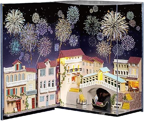 Moin Moin ドールハウス ミニチュア 手作りキット セット 本の中の小さな町 花火咲く水上の都 小型 初心者向け 本型 ブック Ledライト付属 07dh1 城 建物 情景 ホビー Moin Moin ドールハウス ミニチュア 手作りキット セット 本の中の小さな町 花火咲く水上の都 小型 初心者向け 本型 ブック Ledライト付属 07dh1 城 建物 情景 ホビー