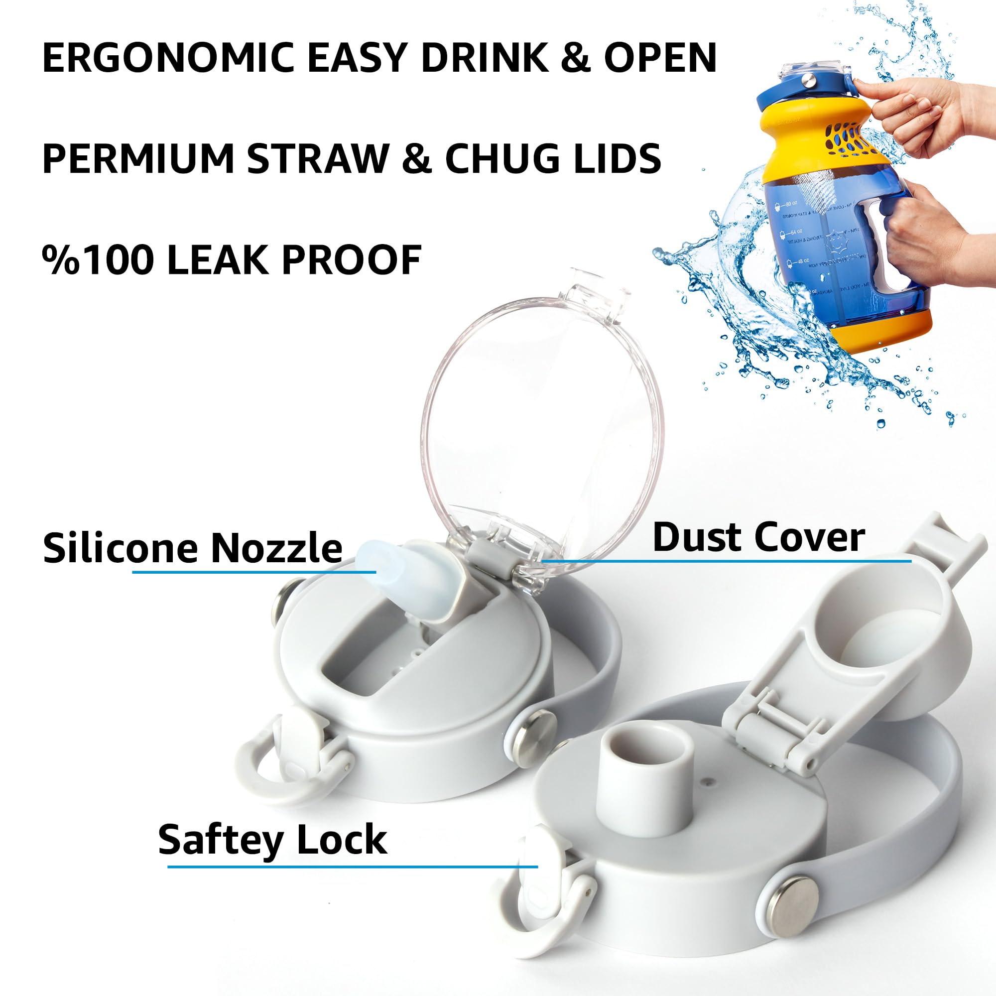 Ergonomische Wasserflasche mit Zeitanzeige, amerikanischer Tritan, 3,5 l Wasserkrug, Sport-Wasserflasche mit Strohhalm, Fitness-Wasserflasche mit Zeit, große Wasserflasche, Blau