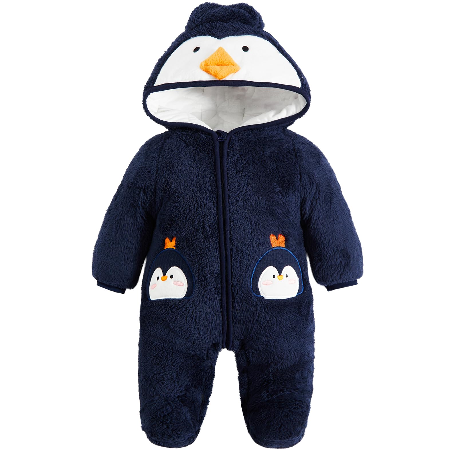 JiAmy Baby Fleece Snowsuit Animal Winter Romper Warm Footed Onesie Padded Infant Stroller Jumpsuit 0-3 Months Navy Blue